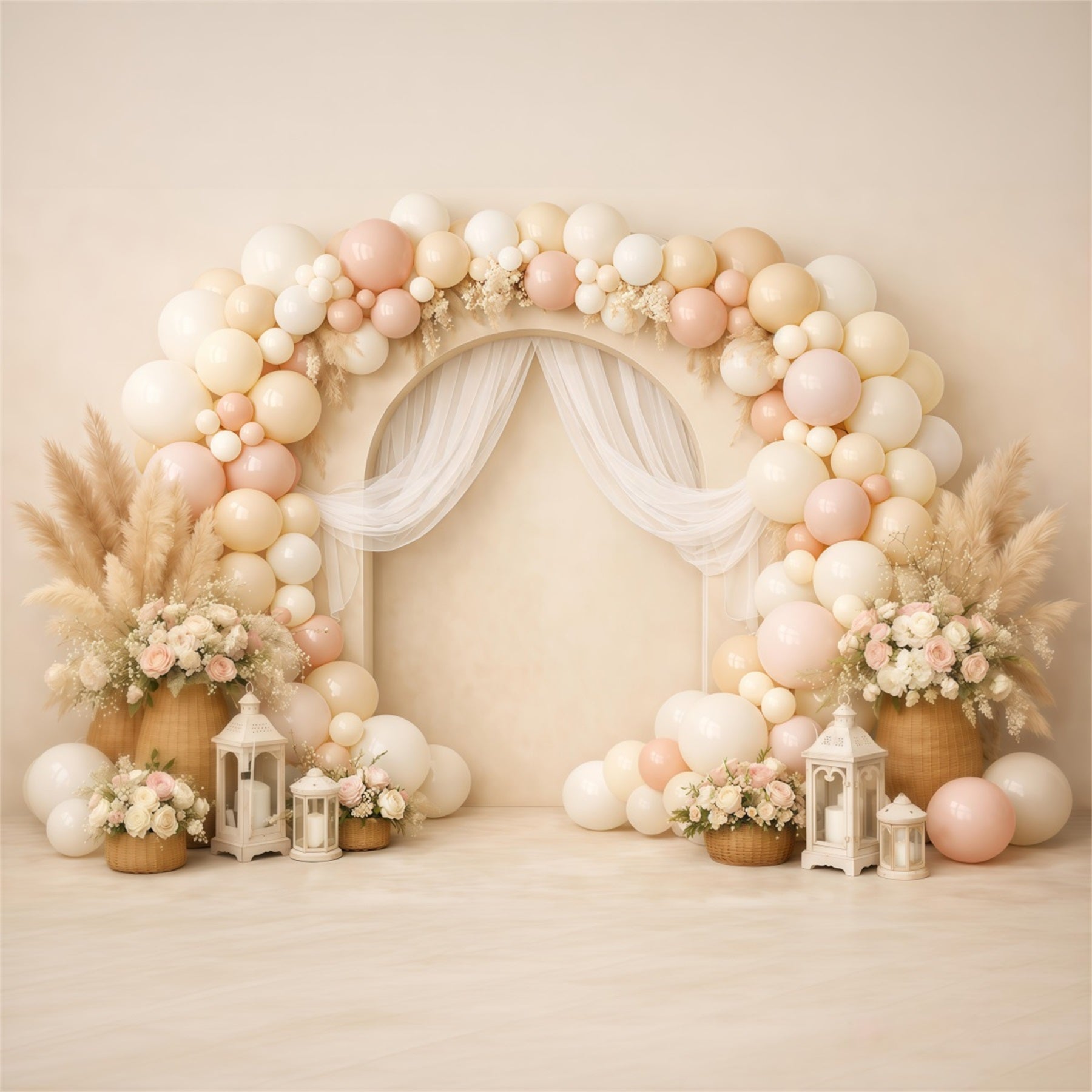 Mother's Day Balloon Backdrop Pastel Arch Draped Boho Pampas Simple Mother's Day Backdrop LXX63-60