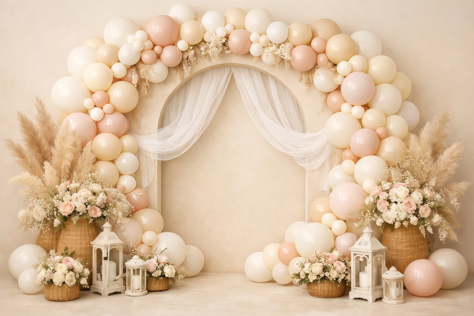 Mother's Day Balloon Backdrop Pastel Arch Draped Boho Pampas Simple Mother's Day Backdrop LXX63-60