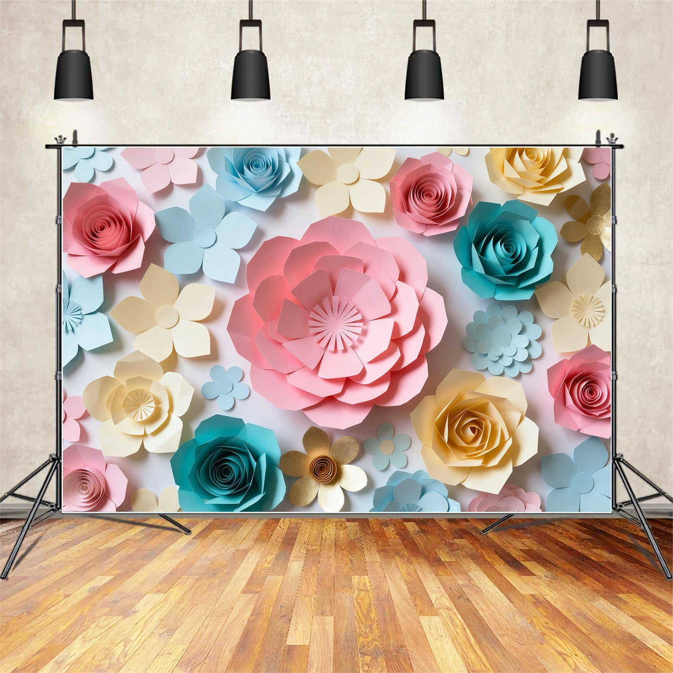 Paper Flower Mothers Day Backdrop Colorful Craft Floral Pattern Mothers Day Backdrop Design LXX63-61