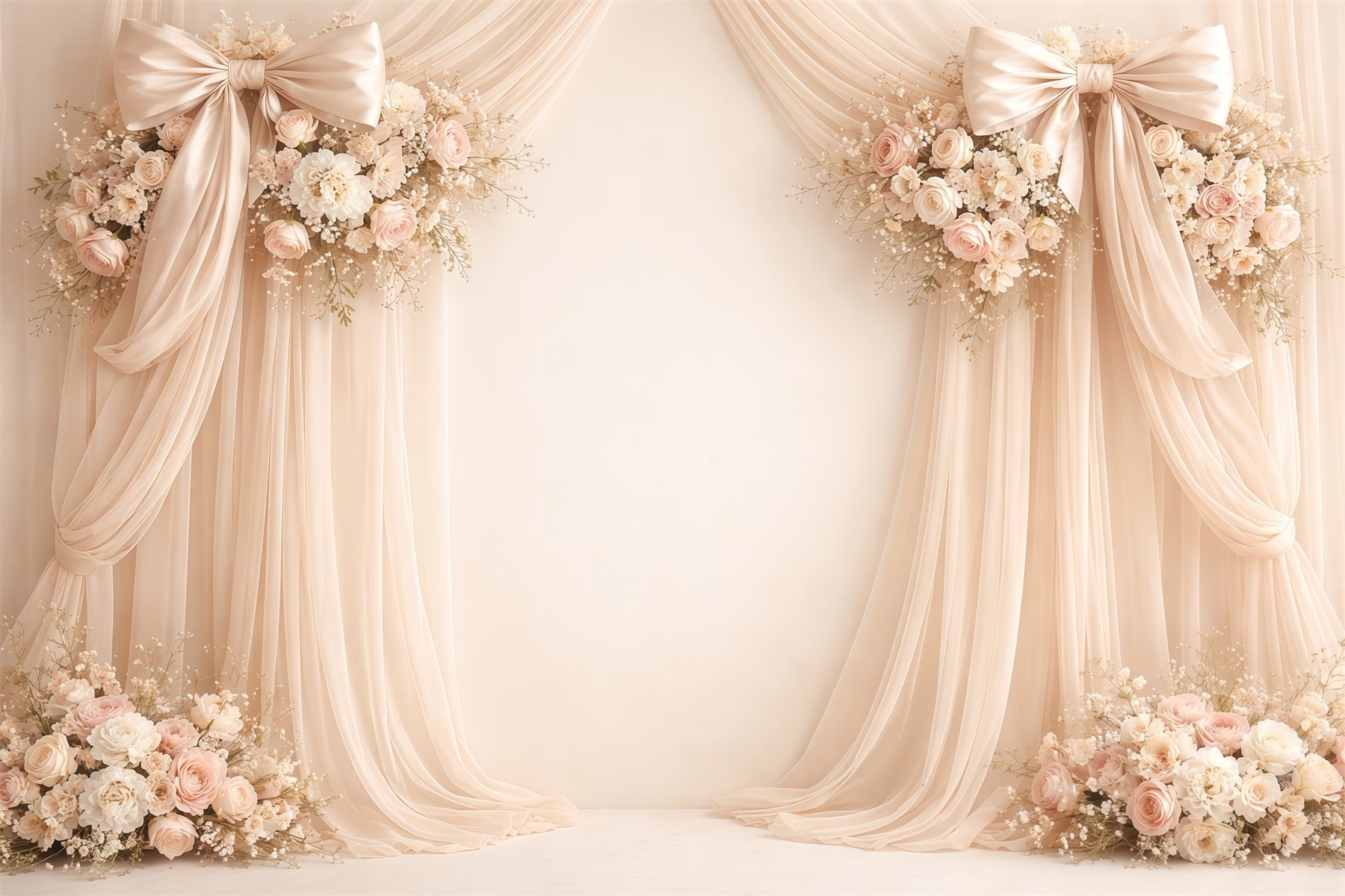 Mother's Day Portrait Backdrop Elegant Cream Draped Bow Floral Mother's Day Backdrop LXX63-7