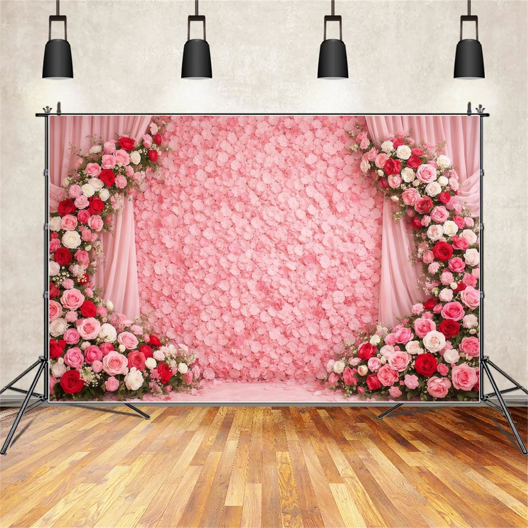 Mother's Day Portrait Backdrop Luxury Pink Floral Wall Rose Mother's Day Backdrop LXX63-8