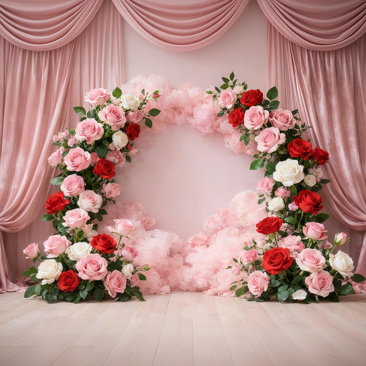 Mother's Day Portrait Backdrop Romantic Pink Red Rose Floral Arch Mother's Day Backdrop LXX63-9