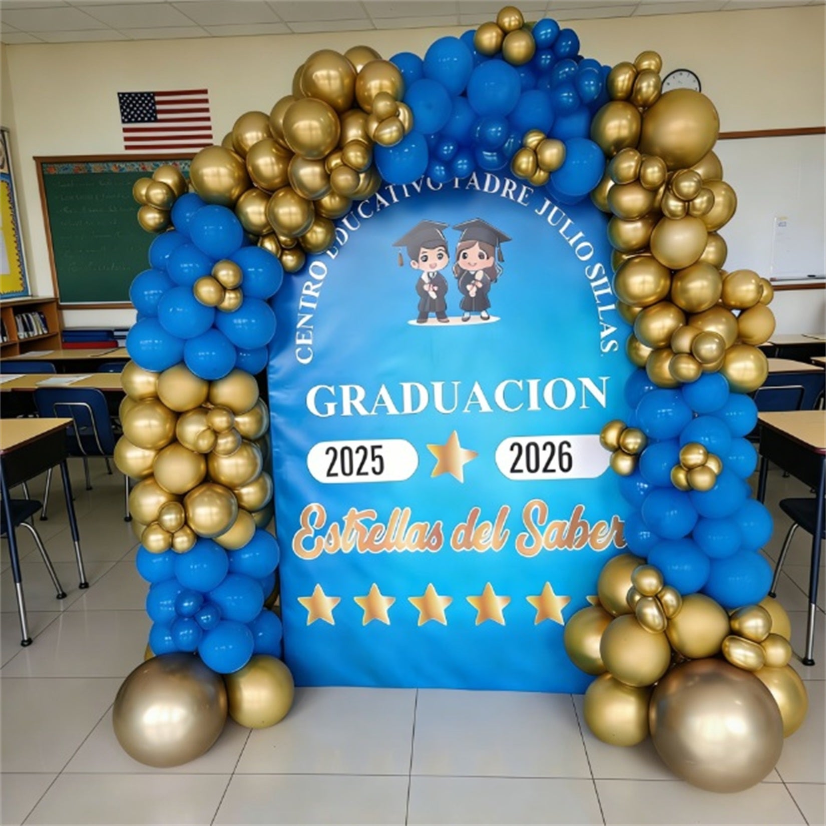 Graduation Backdrop Blue Cartoon Starry School Custom Graduation Backdrop LXX64-1