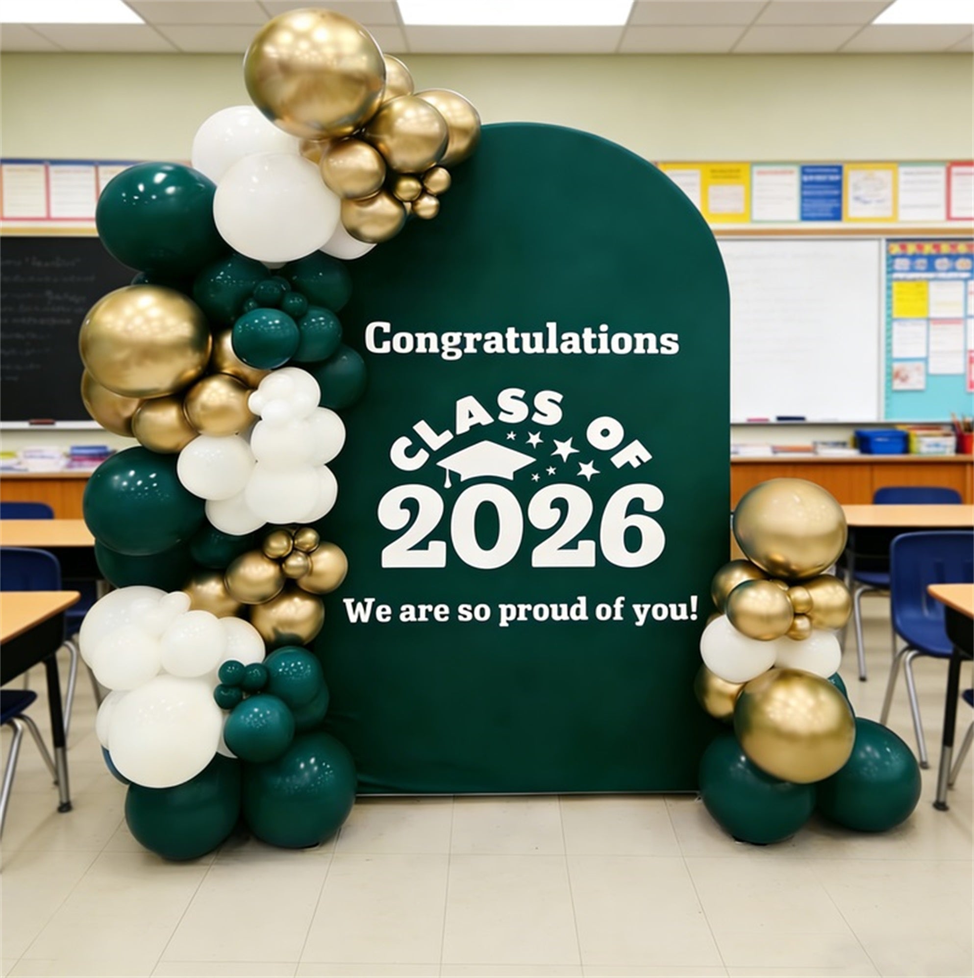 Graduation Ceremony Backdrop Green Starry Custom Design Graduation Eve