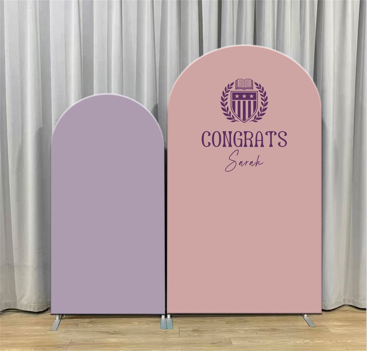 Fabric Graduation Backdrop Pink Lavender Dual Arch Premium Fabric Grad