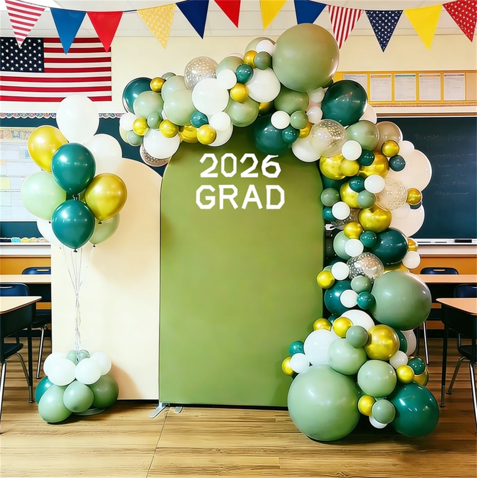 Reusable Graduation Backdrop Olive Beige Bold 2026 Typography Washable