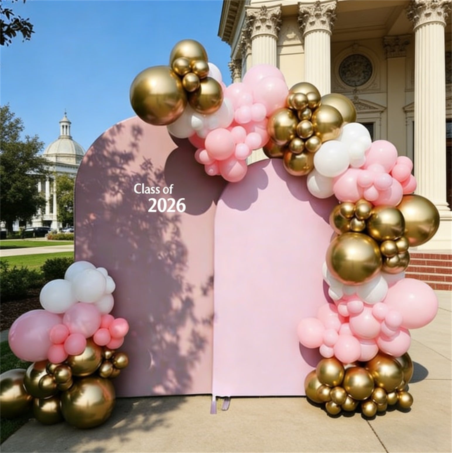 Custom Graduation Backdrop Pink Dual Arch Minimalist Personalized Graduation Backdrop LXX64-2