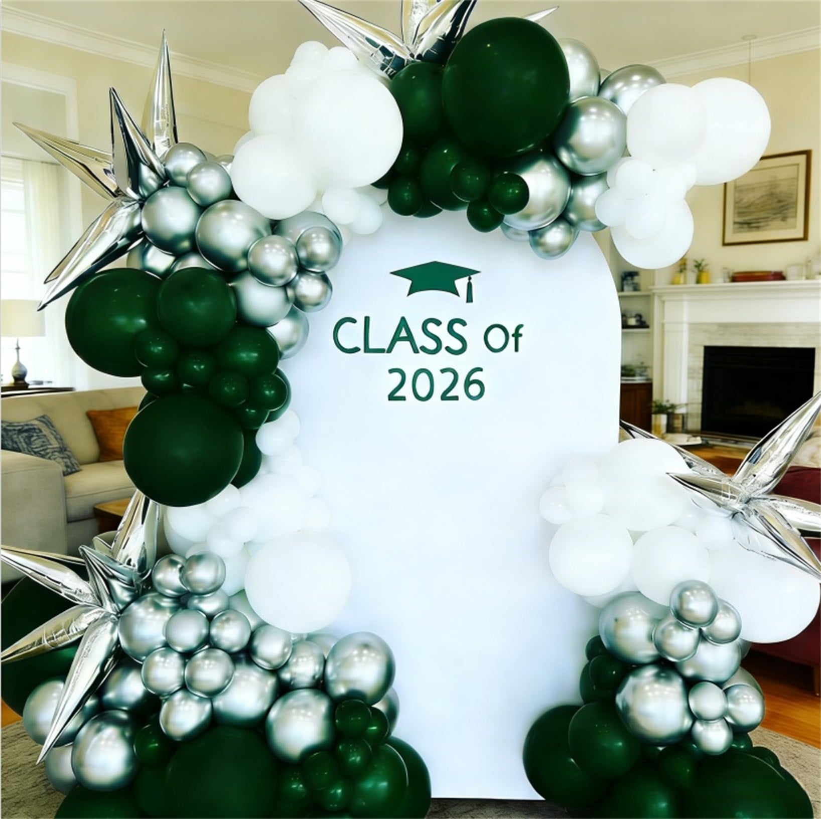 Custom Graduation Background White Green Cap Accent Personalized Graduation Background LXX64-20