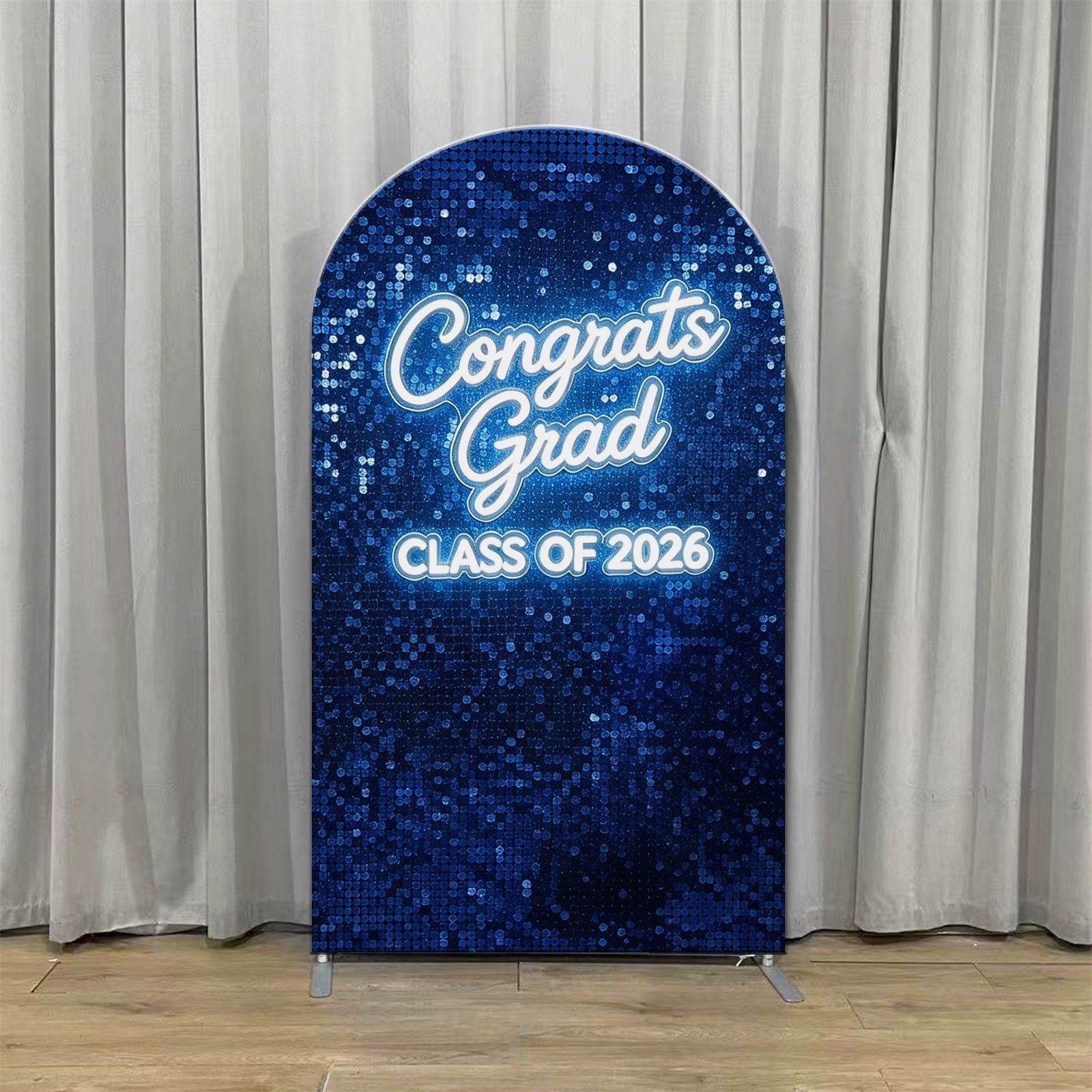 Graduation Arch Backdrop Blue Sequin Congrats Grad Graduation Shimmer Wall Arch Backdrop LX64-21