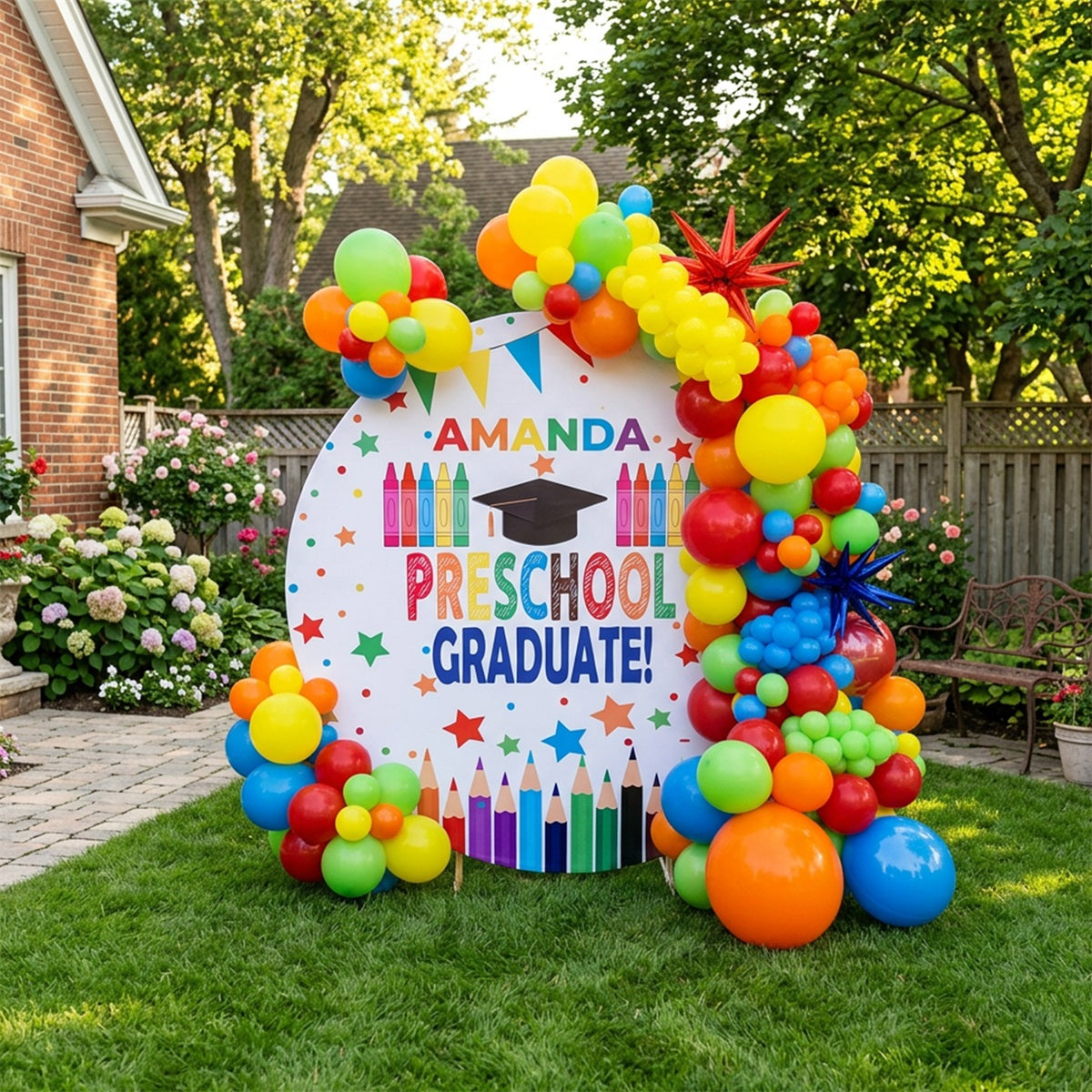 Kindergarten Graduation Round Backdrop Colorful Preschool Graduate Prek Graduation Round Backdrop LXX64-24