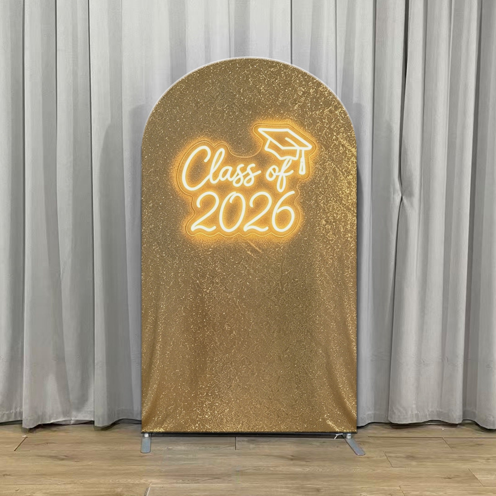 Graduation Arch Backdrop Gold Sequin Neon Class Congrats Grad Neon Arch Backdrop LX64-25