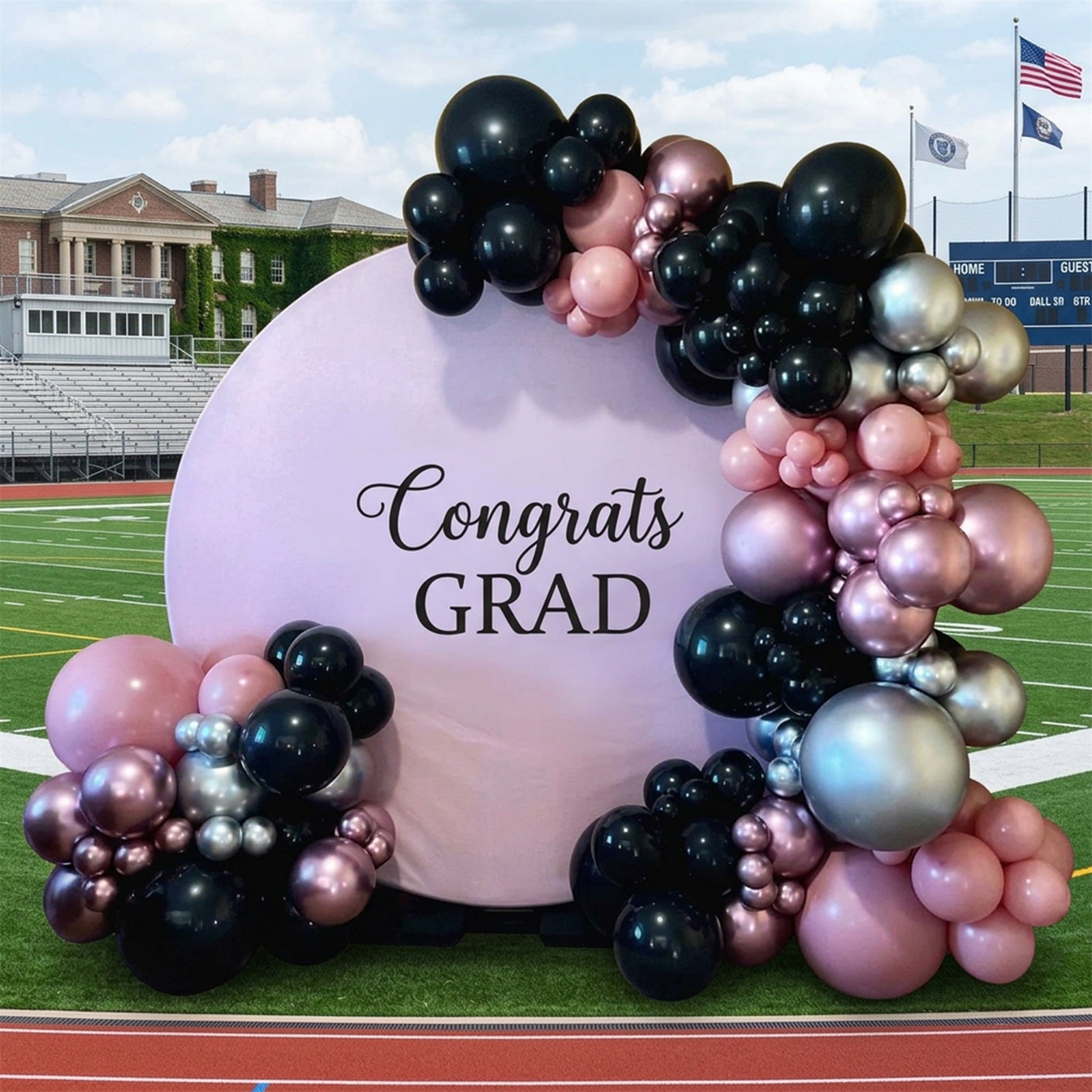 6ft Graduation Round Backdrop Pink Black Minimalist Grad Script 5ft Gr