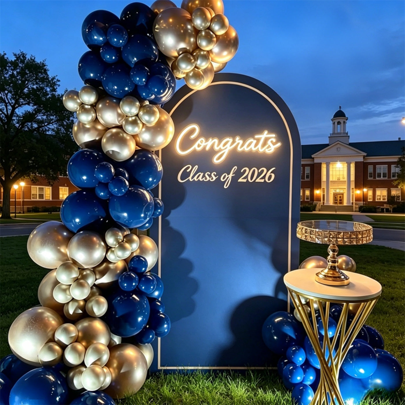 Graduation Arch Backdrop Navy Gold Neon Congrats Graduation Balloon Arch Backdrop LX64-26