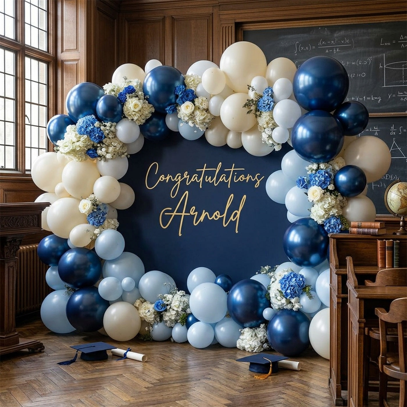 Microfiber Graduation Round Backdrop Navy Gold Arnold Custom Fabric Graduation Round Backdrop LXX64-27