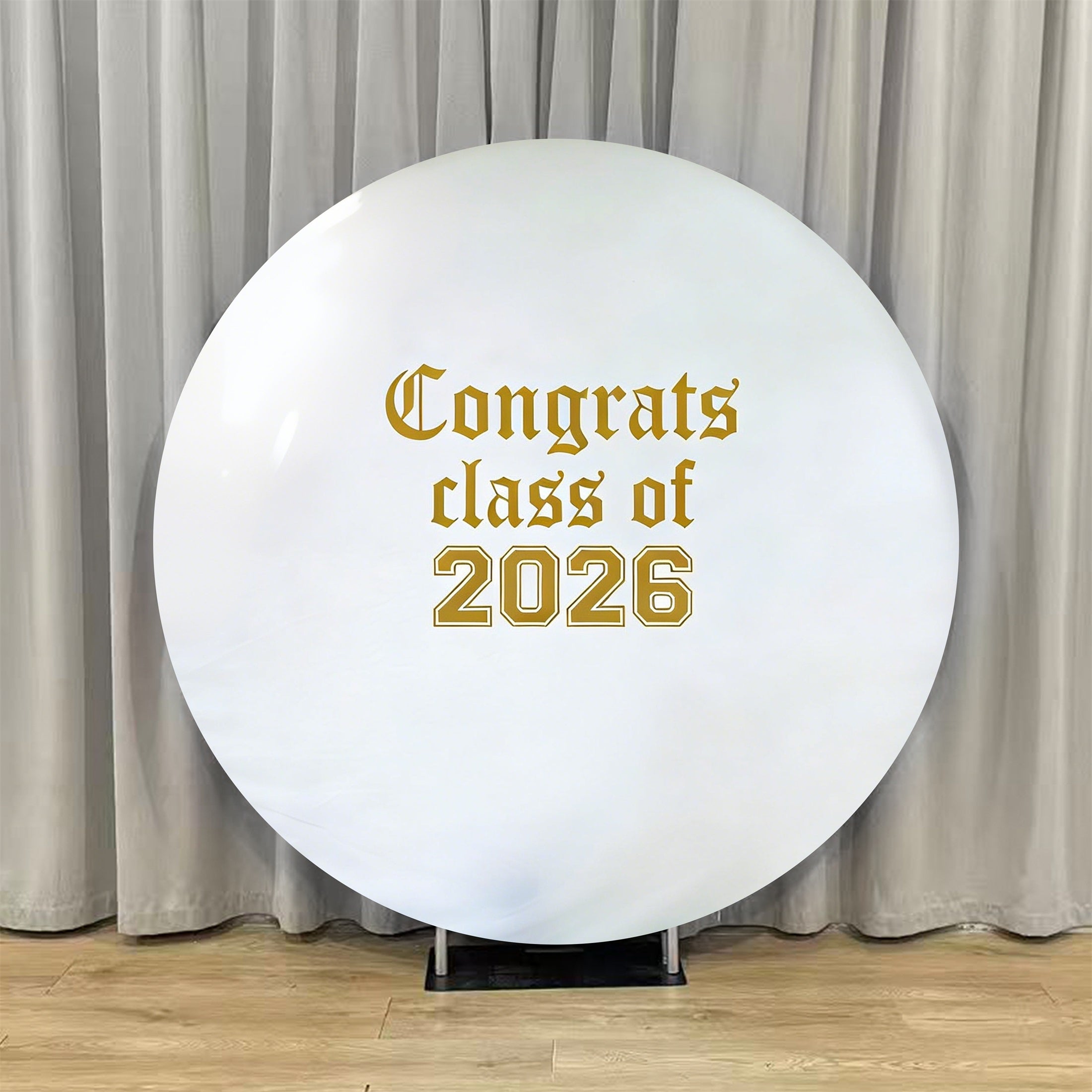 Round Graduation Backdrop Kit White Gold Vintage 2026 Graduation Round Backdrop Stand Cover LXX64-28