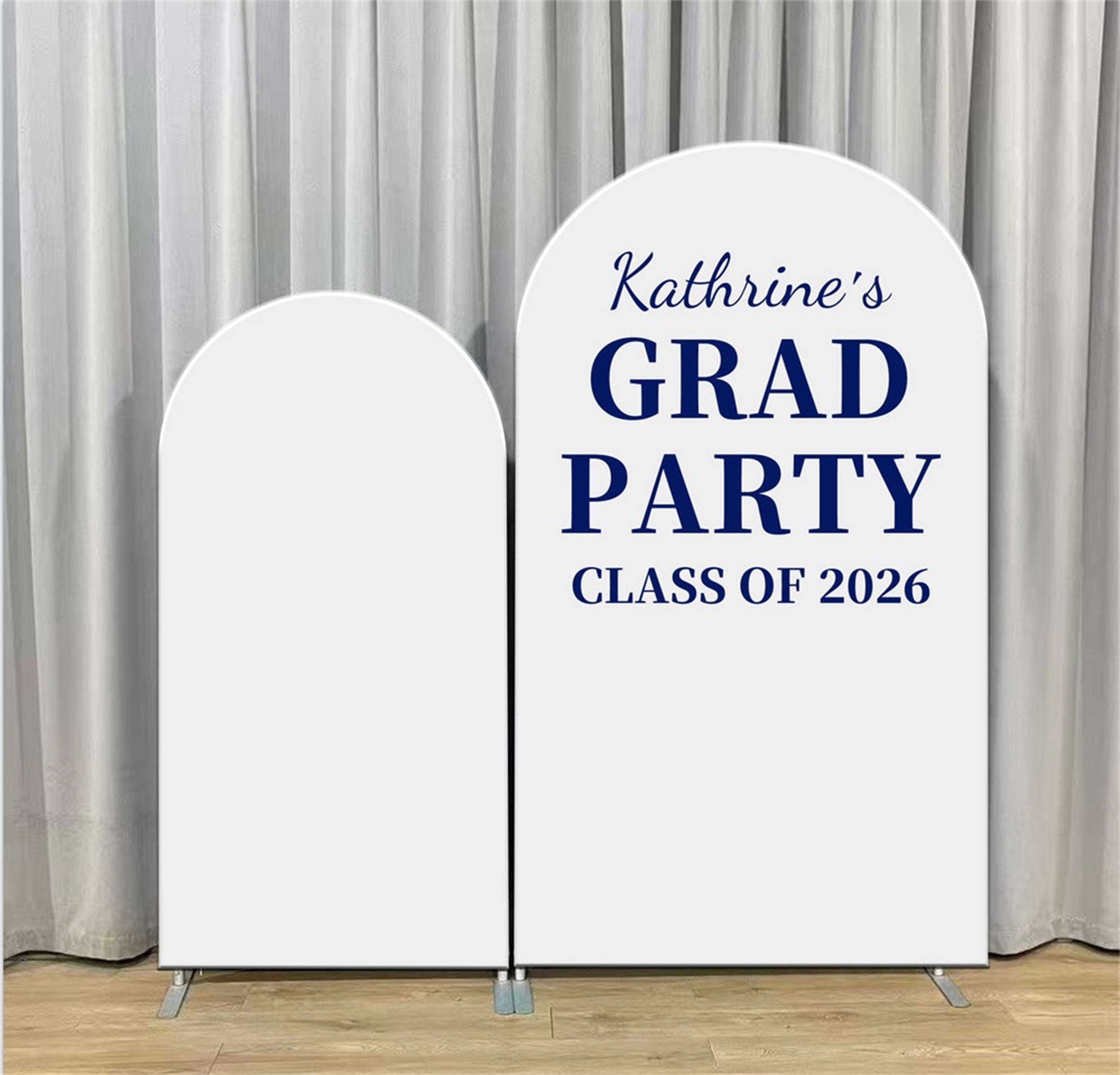 Personalized Graduation Backdrop White Navy Grad Party Custom Graduation Backdrop LXX64-3
