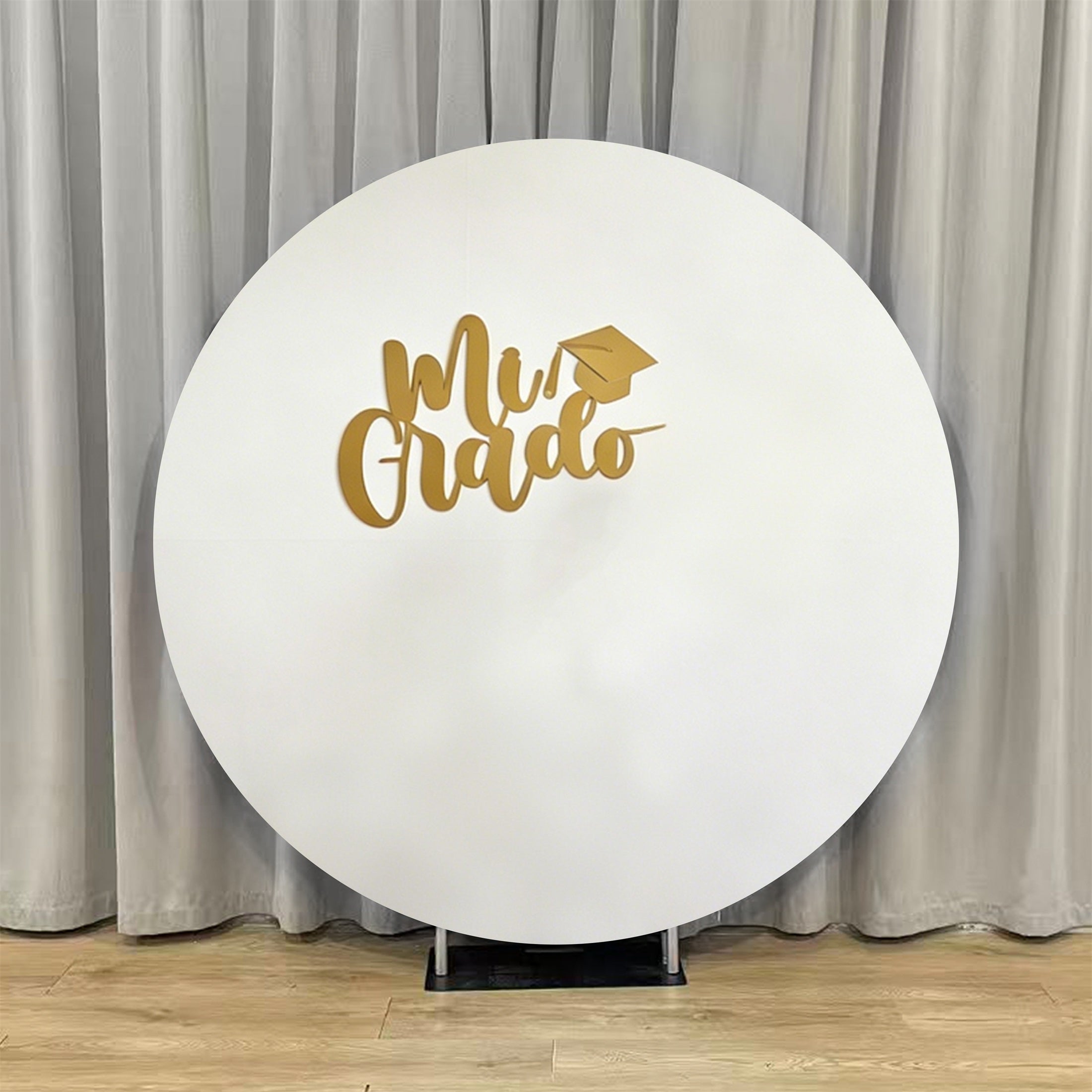Graduation Round Backdrop White Gold Custom Text Cap Personalized Graduation Round Backdrop LXX64-36