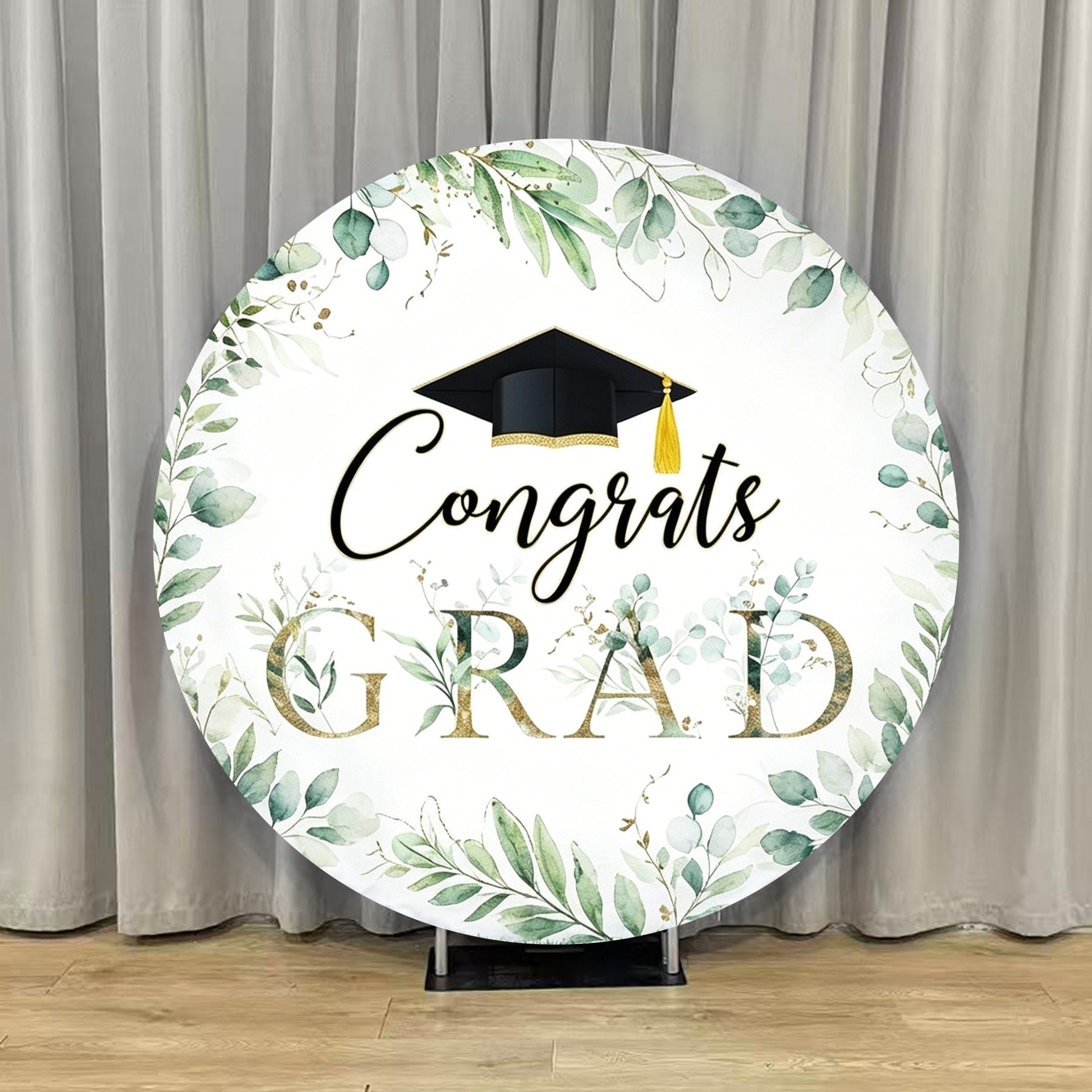 Class Of 2026 Round Backdrop Greenery Eucalyptus Grad Cap Personalized Class Of 2026 Round Backdrop LXX64-41