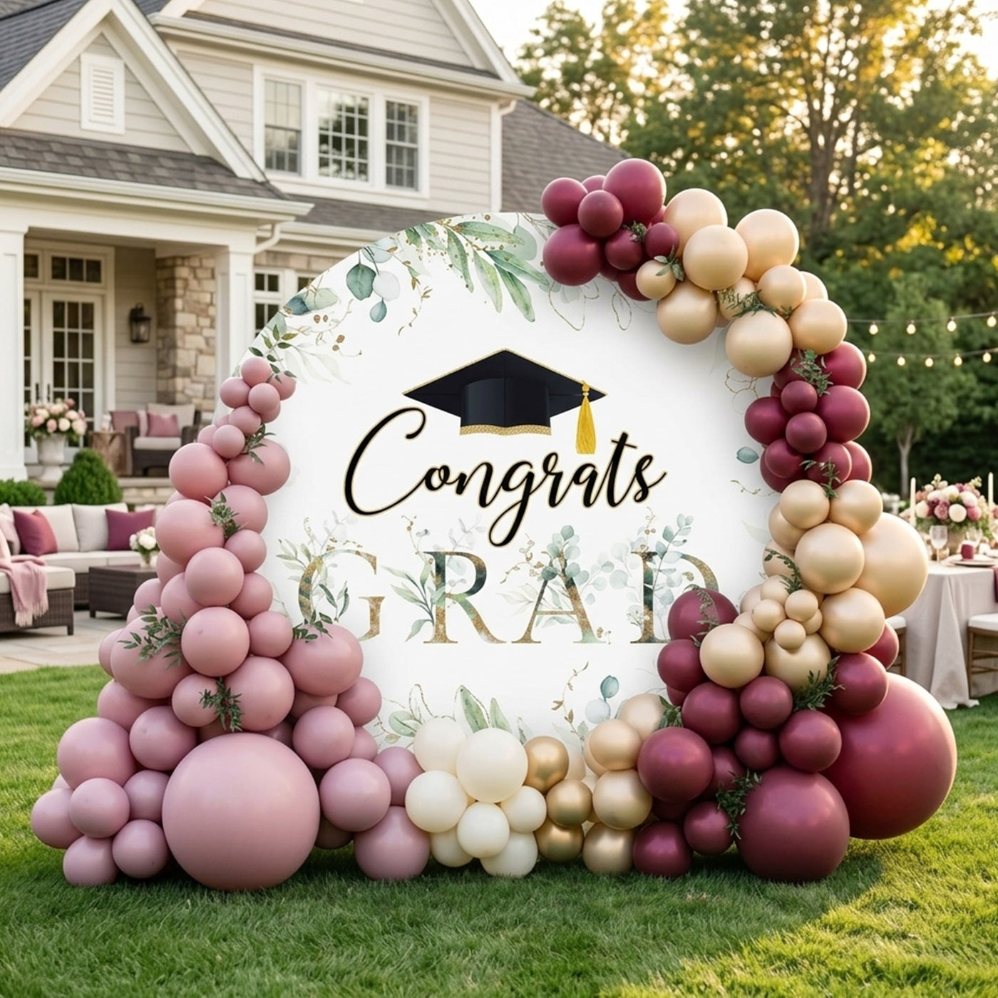 Class Of 2026 Round Backdrop Greenery Eucalyptus Grad Cap Personalized Class Of 2026 Round Backdrop LXX64-41