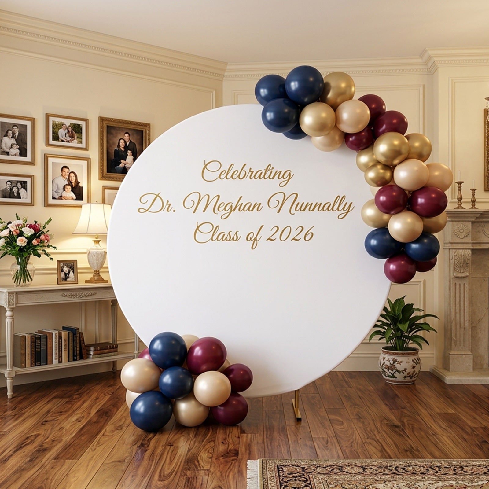 Custom Graduation Backdrop White Gold Class of 2026 Text Personalized Graduation Backdrop LXX64-47