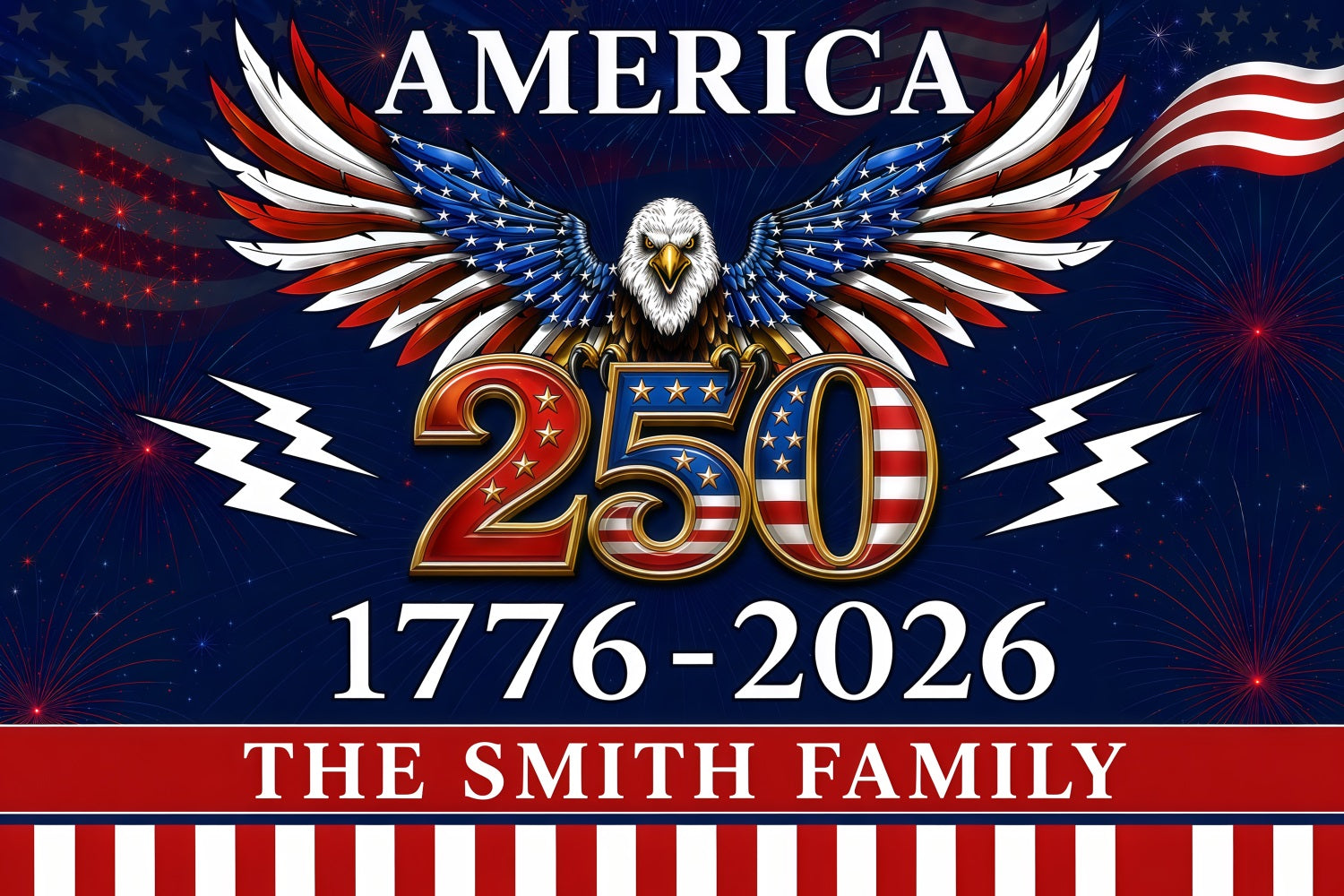 American Flag Backdrop Bald Eagle Patriotic 1776-2026 Happy 250th Fourth Of July Backdrop LXX64-56