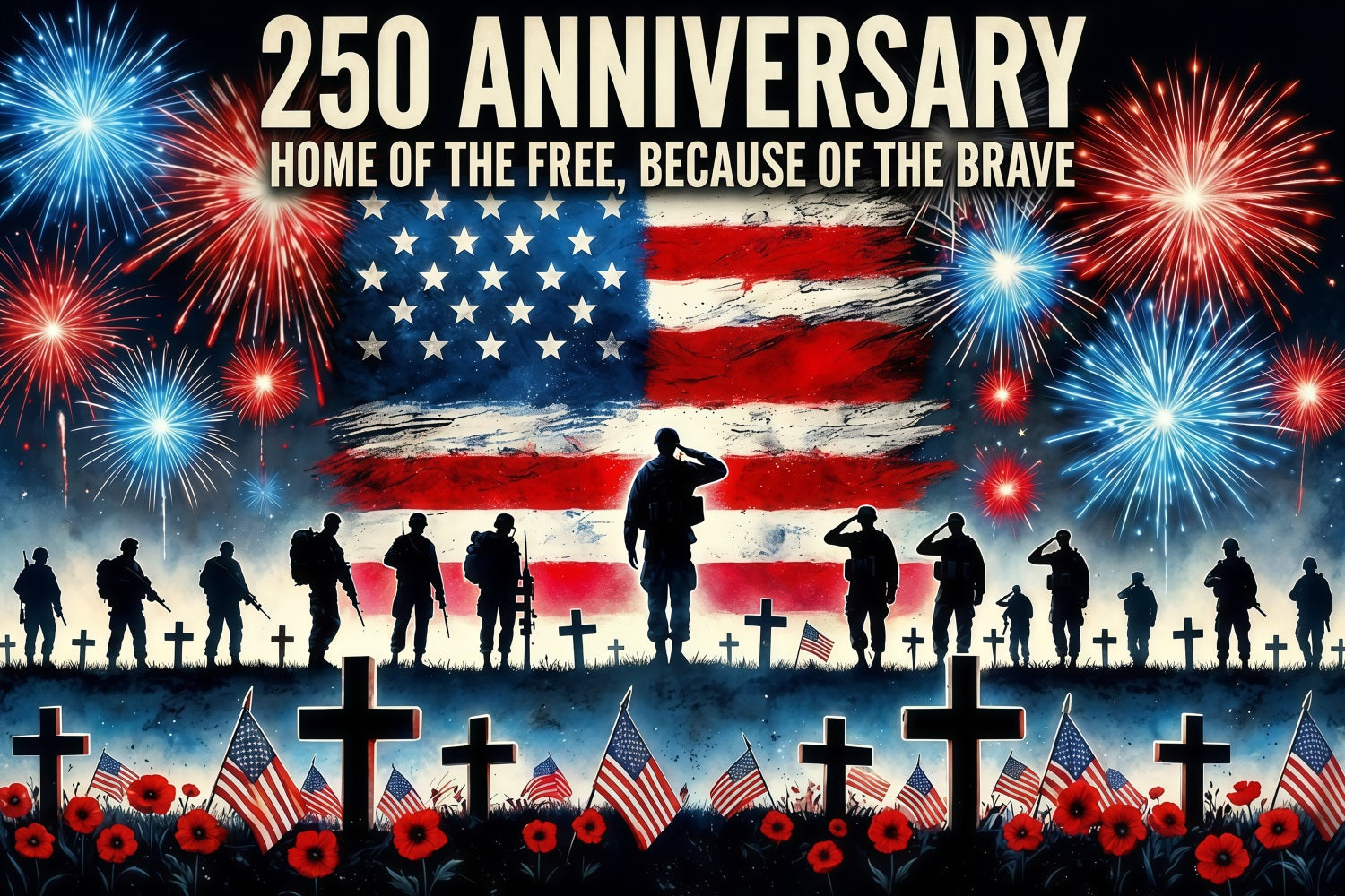 American Flag Backdrop Honor Memorial Fireworks Soldier Tribute Happy 250th Fourth Of July Backdrop LXX64-59