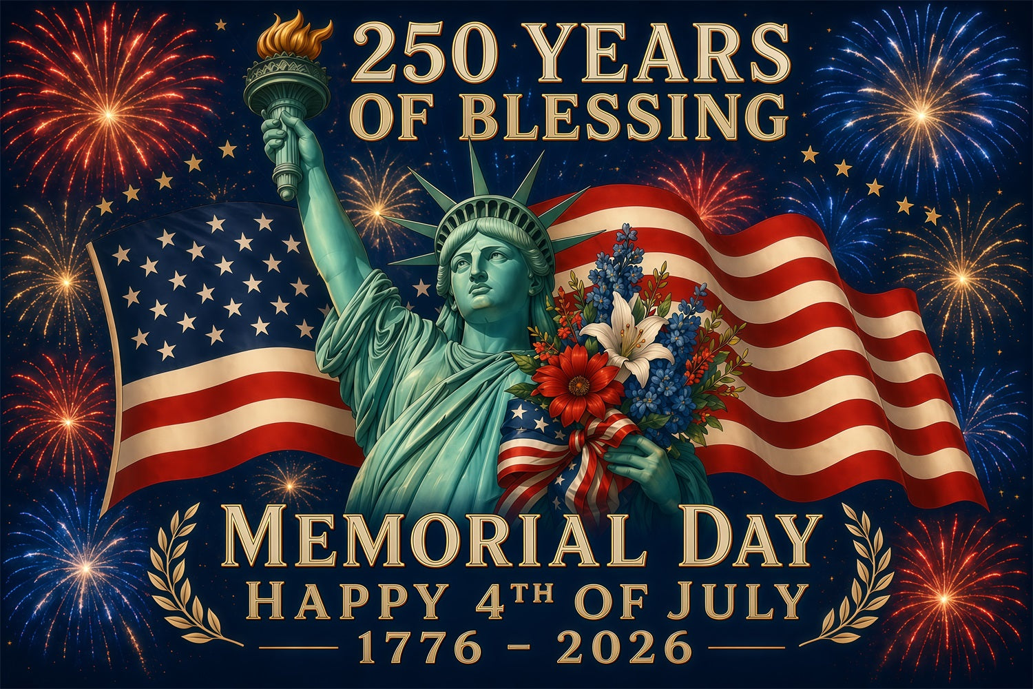 American Flag Backdrop Liberty Patriotic 1776-2026 America 250th Anniversary Independence Day Background LXX64-61