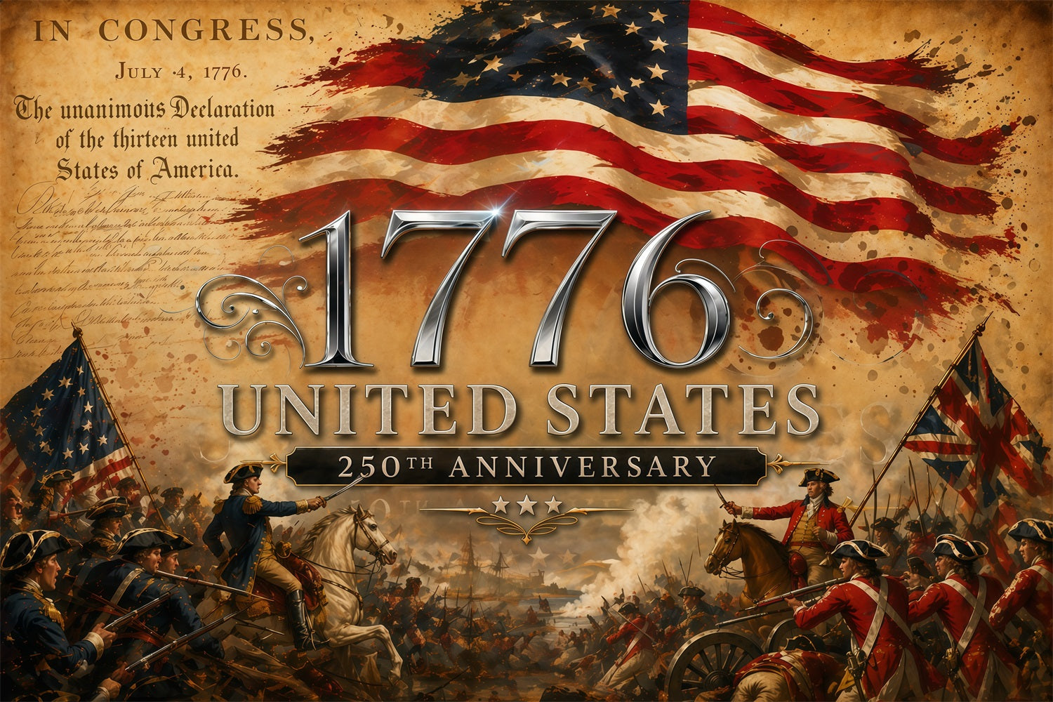 American Flag Backdrop Revolutionary Battle Tribute America 250th Anniversary Independence Day Background LXX64-63