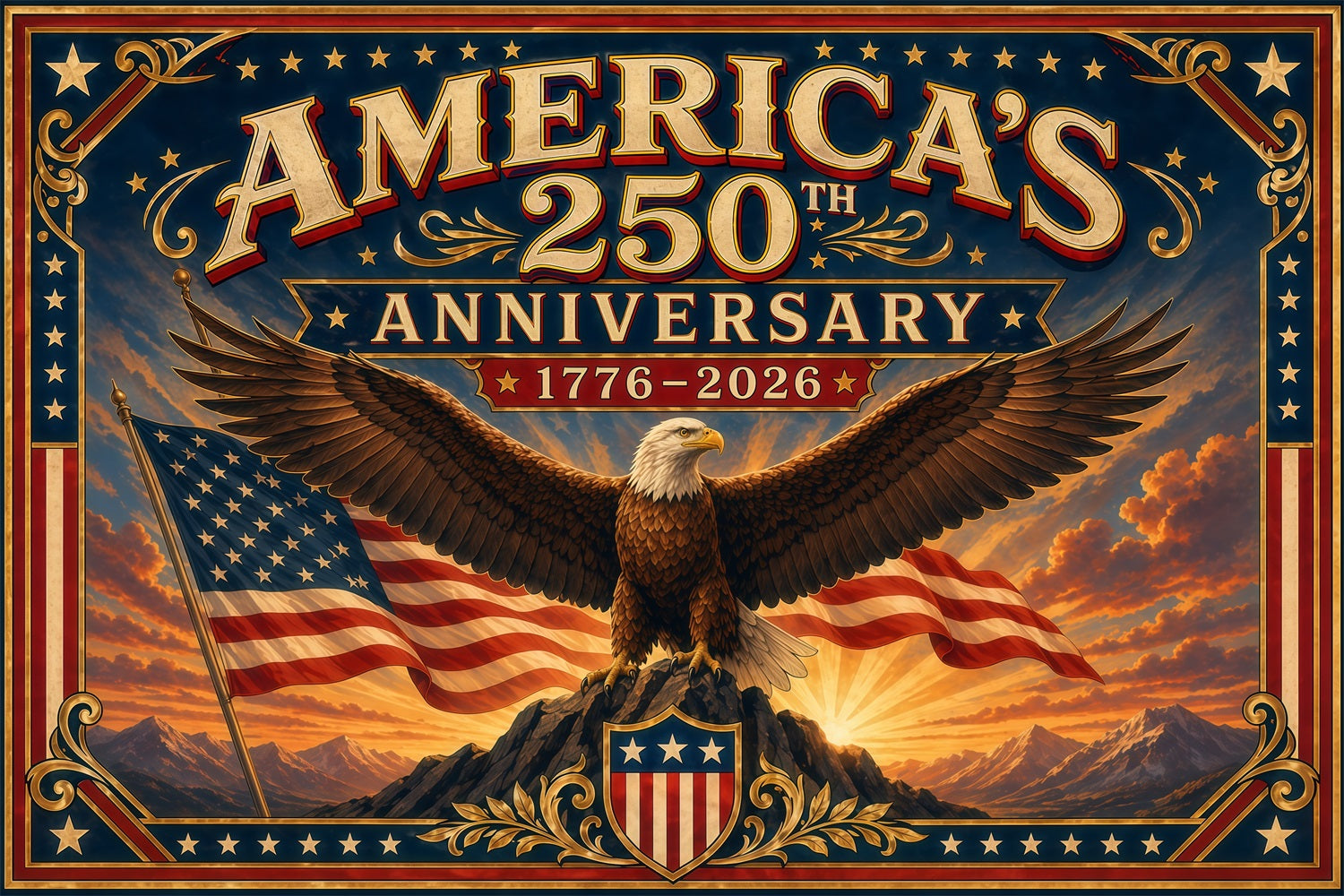 American Flag Backdrop Bald Eagle Patriotic America 250th Anniversary Independence Day Background LXX64-65