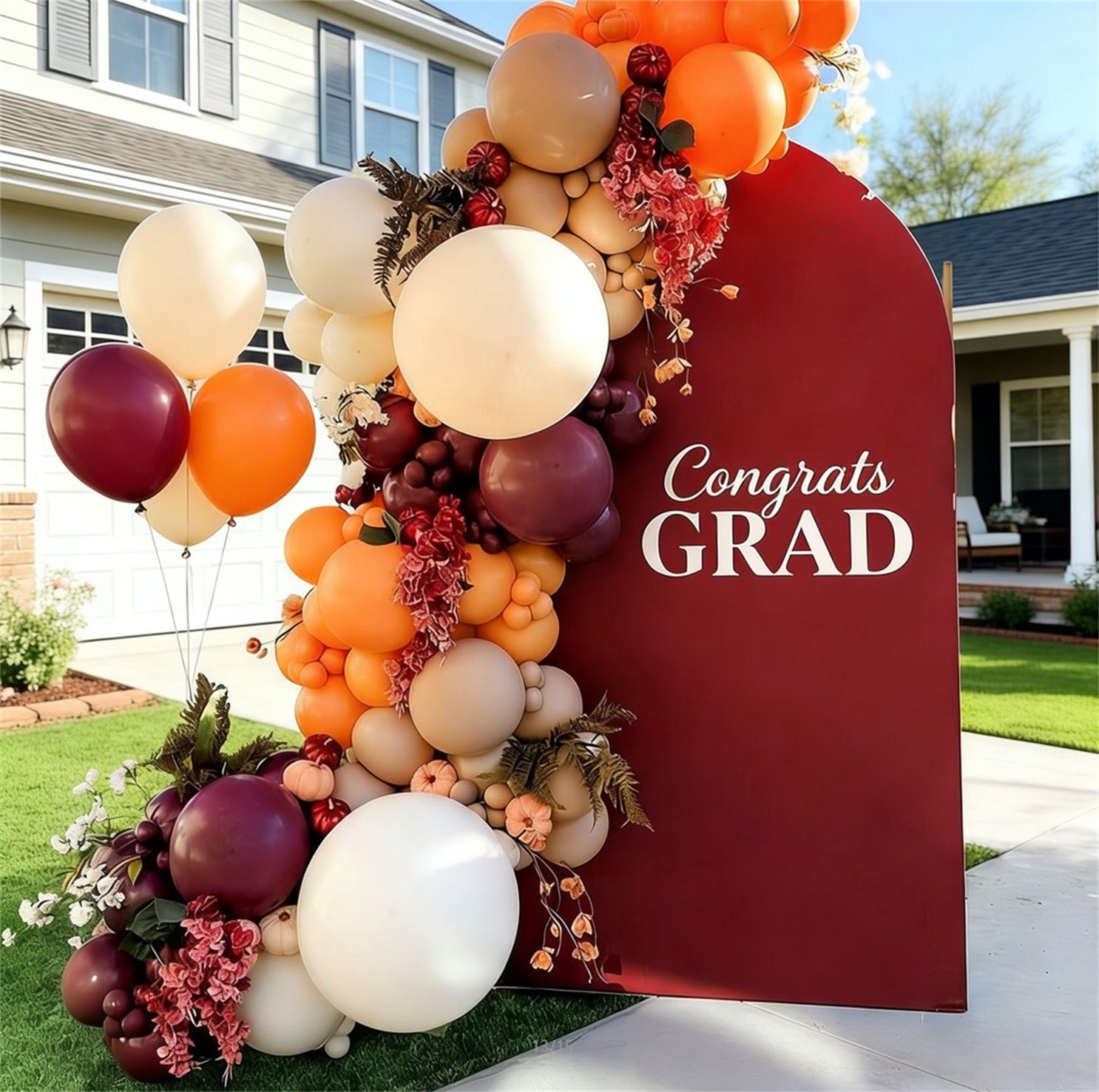 Graduation Photo Booth Backdrop Red Arch Bold Typography Custom Gradua