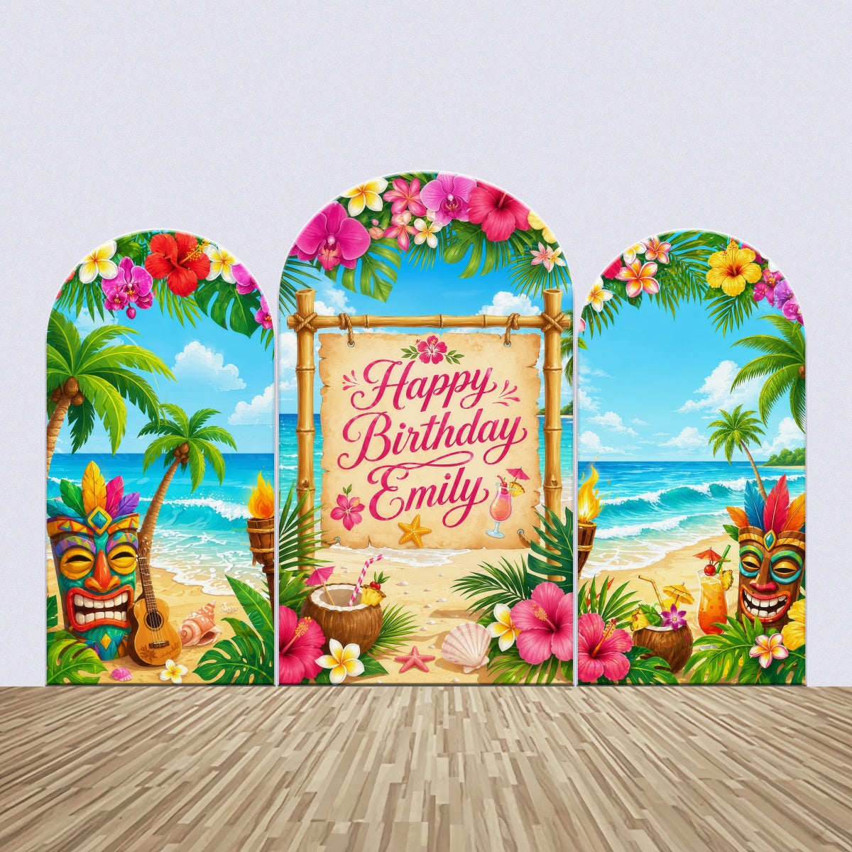 Hawaiian Backdrop Tropical Tiki Birthday Beach Panels Summer Party Backdrops LXX64-76