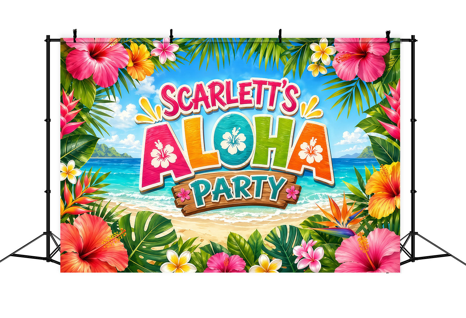 Hawaiian Backdrop Tropical Aloha Fiesta Beach Summer Party Backdrop Ideas LXX64-77