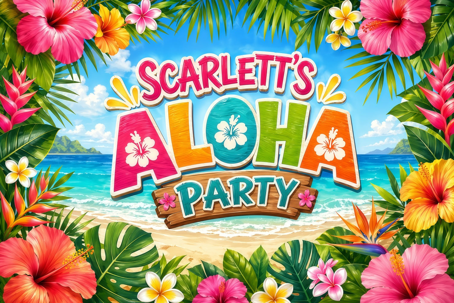 Hawaiian Backdrop Tropical Aloha Fiesta Beach Summer Party Backdrop Ideas LXX64-77