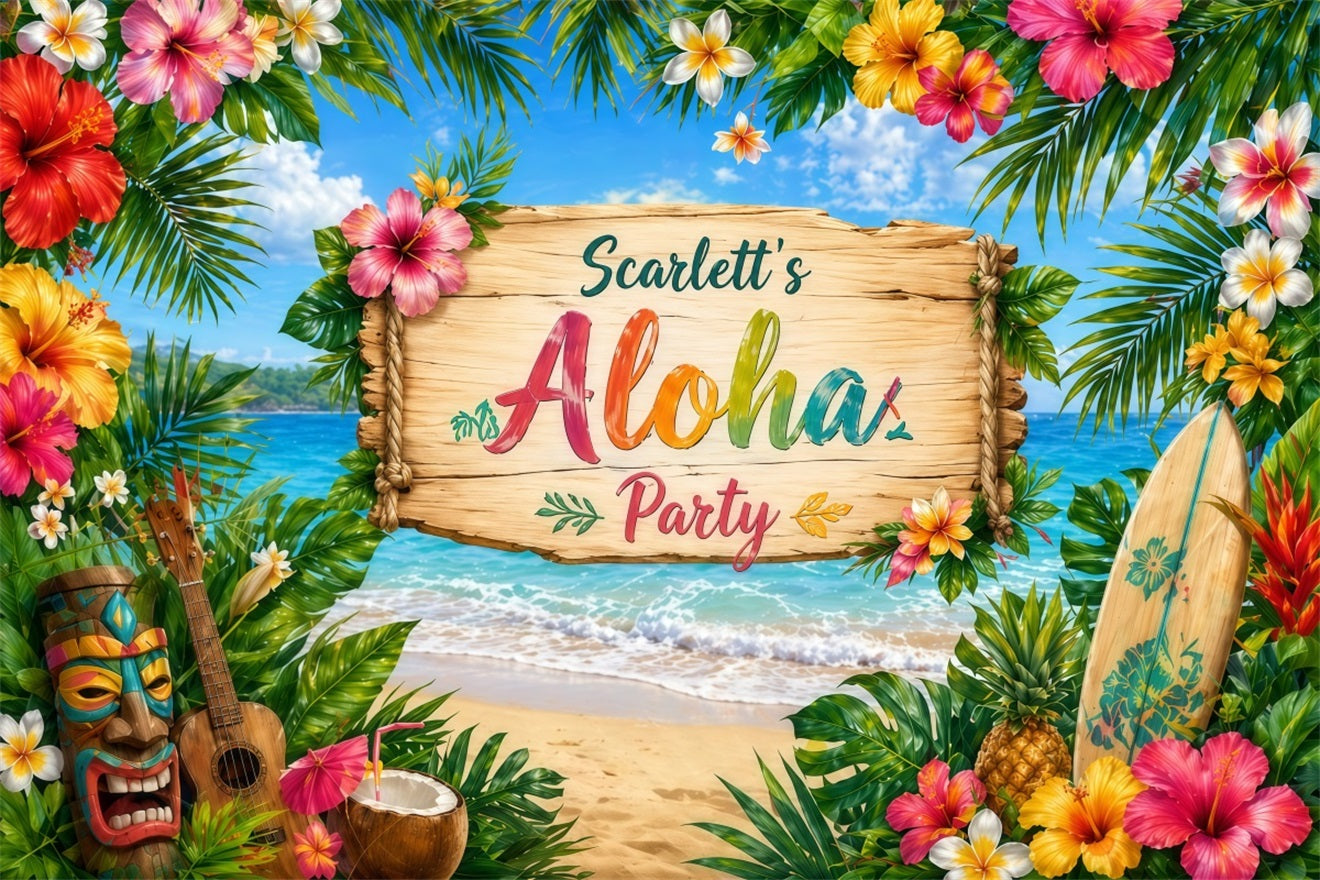Hawaiian Backdrop Tiki Surfboard Aloha Beach Summer Party Backdrop Ideas LXX64-78