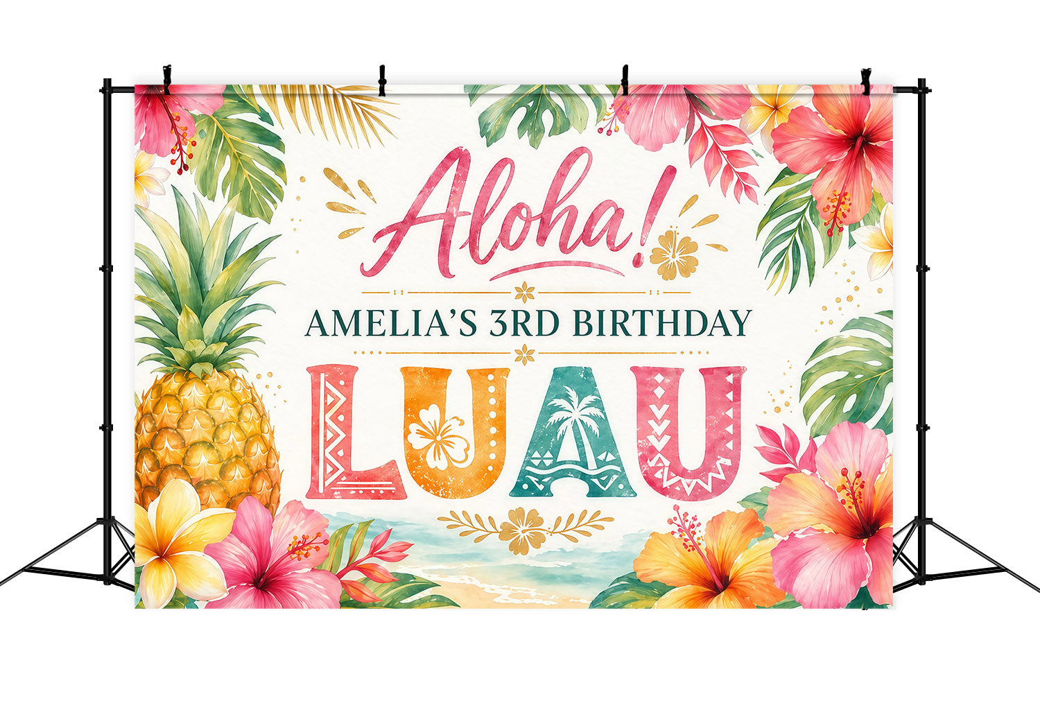 Hawaiian Backdrop Watercolor Pineapple Birthday Design Summer Party Backdrops LXX64-79