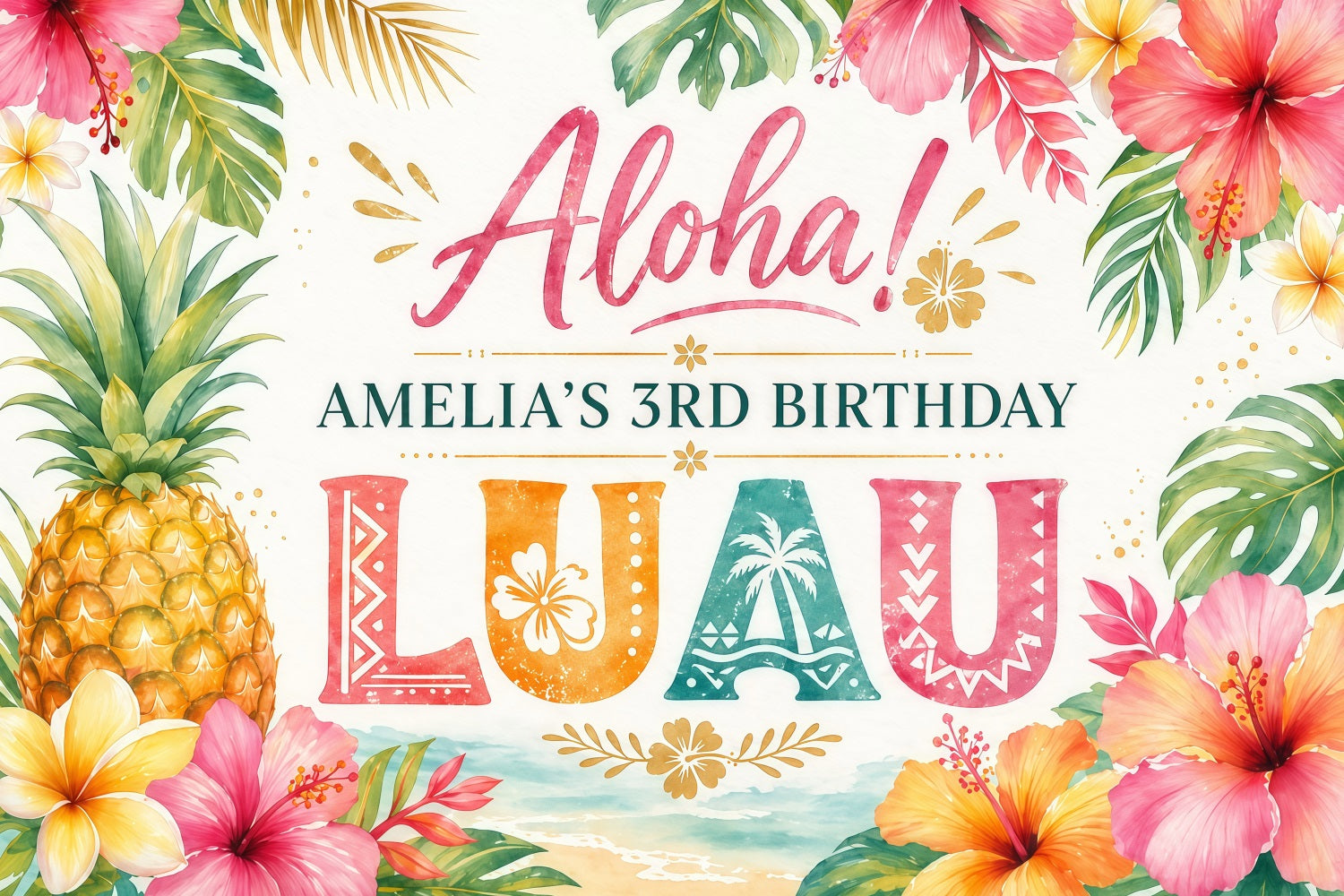 Hawaiian Backdrop Watercolor Pineapple Birthday Design Summer Party Backdrops LXX64-79