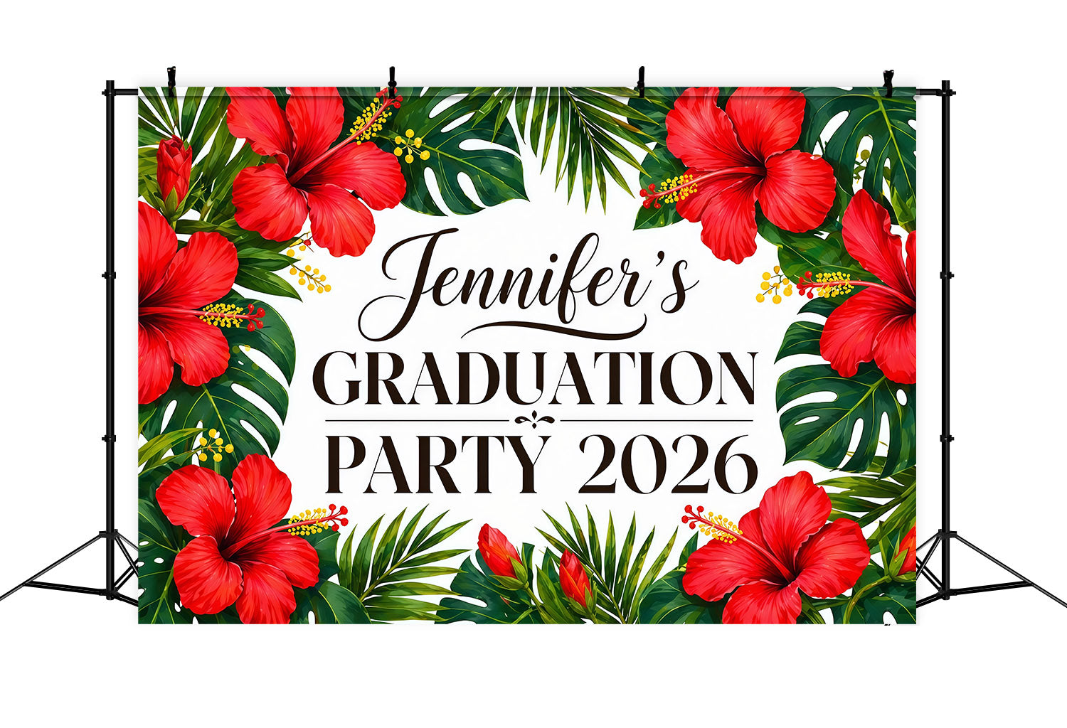 Hawaiian Backdrop Personalized Tropical Hibiscus Hawaiian Graduation Party Backdrop LXX64-82