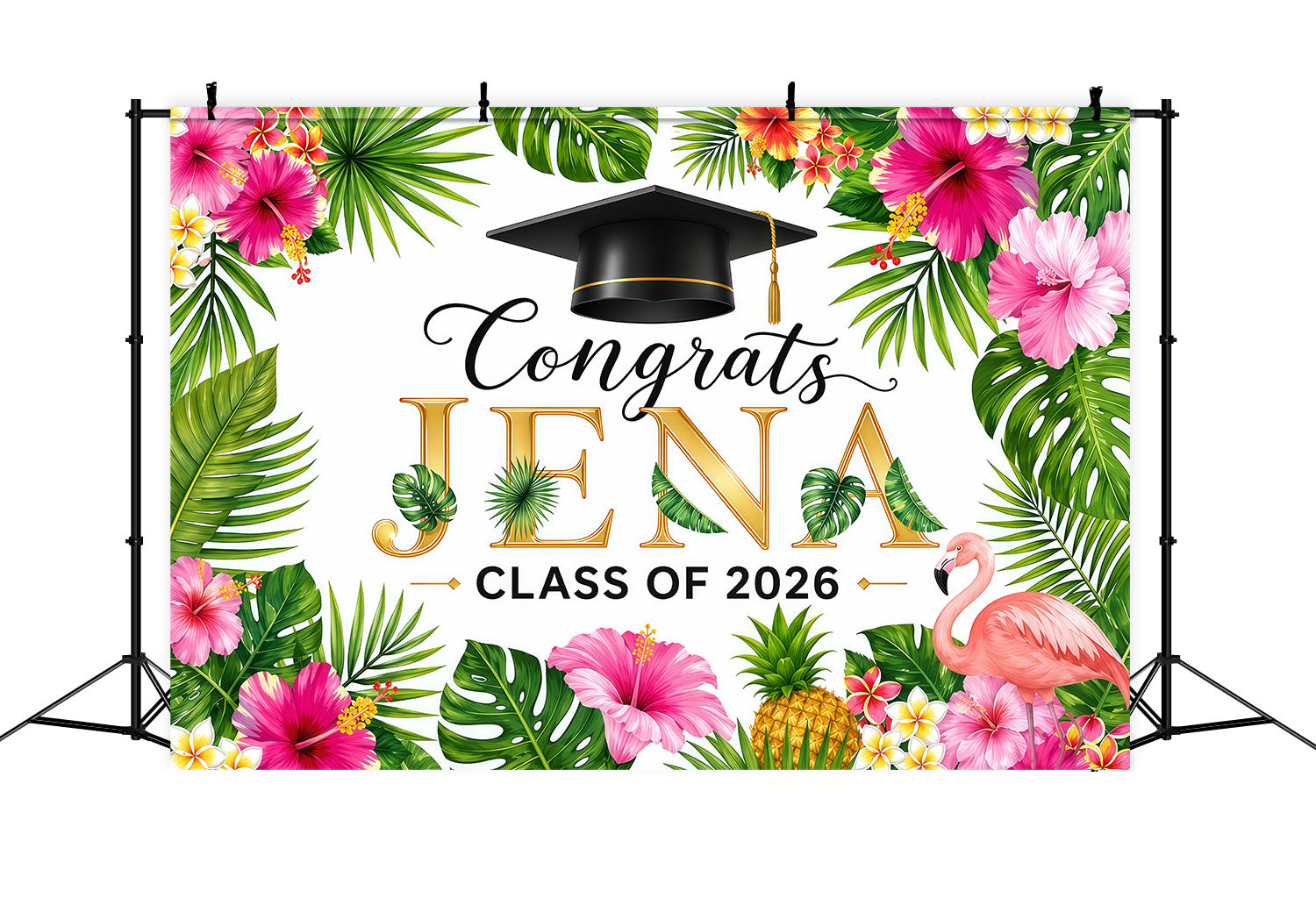 Hawaiian Backdrop Flamingo Pineapple Flower Hawaiian Graduation Party Backdrop LXX64-83