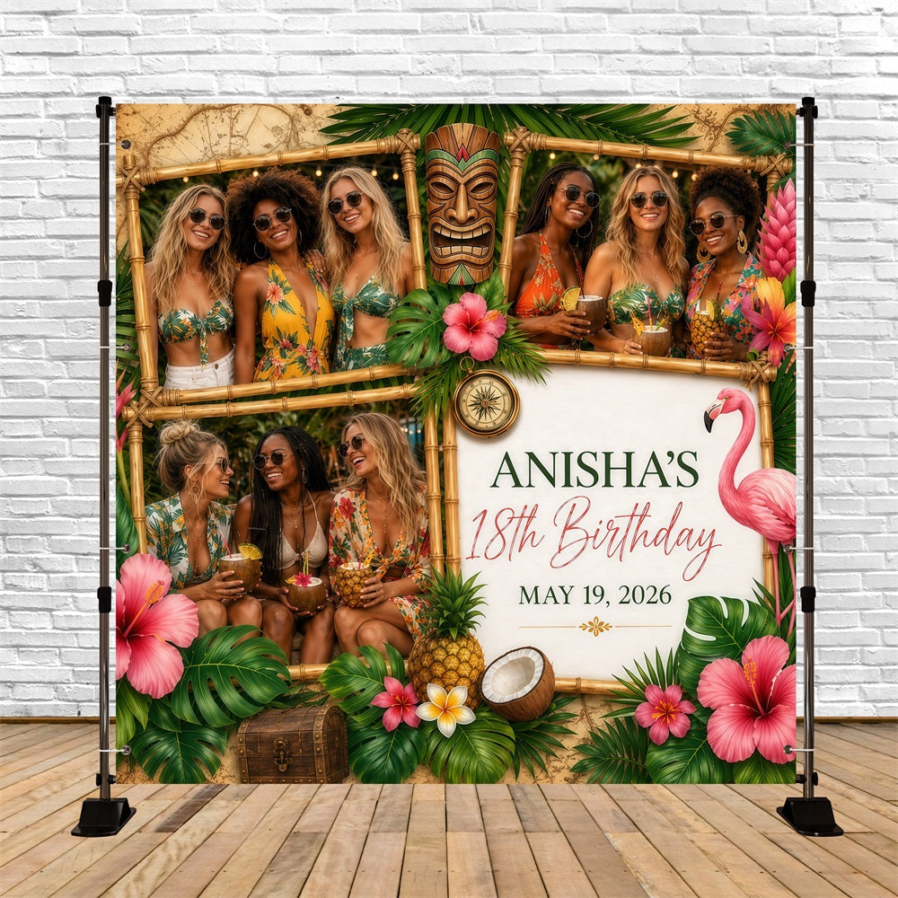 Hawaiian Backdrop Beach Flamingo Birthday Luau Tropical Photo Booth Wall LXX64-86