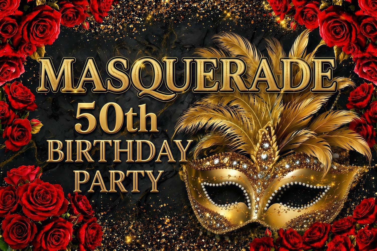 Masquerade Backdrop Black Gold Rose Mask Glamour Backdrops For Parties LXX64-92