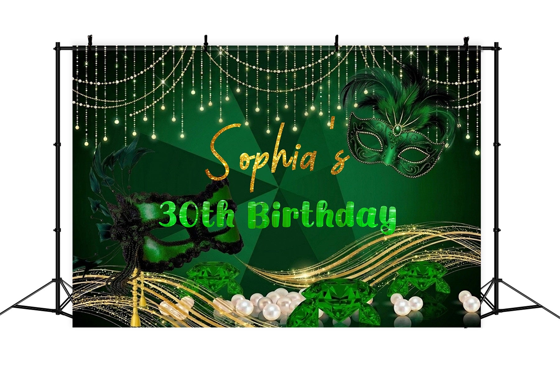 Masquerade Backdrop Emerald Pearl Mask Party Sparkle Backdrops For Parties LXX64-93