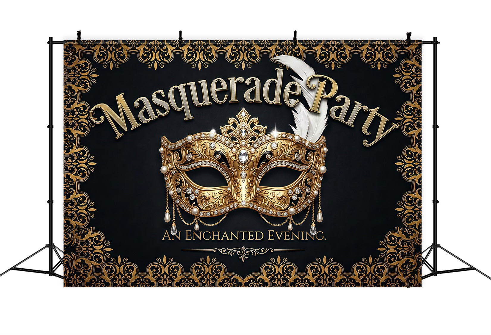 Masquerade Backdrop Royal Gold Mask Ornate Elegance Backdrops For Parties LXX64-95