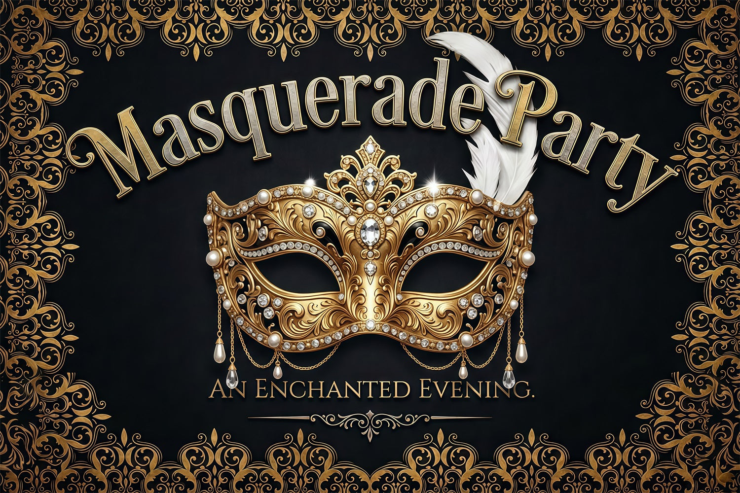 Masquerade Backdrop Royal Gold Mask Ornate Elegance Backdrops For Parties LXX64-95