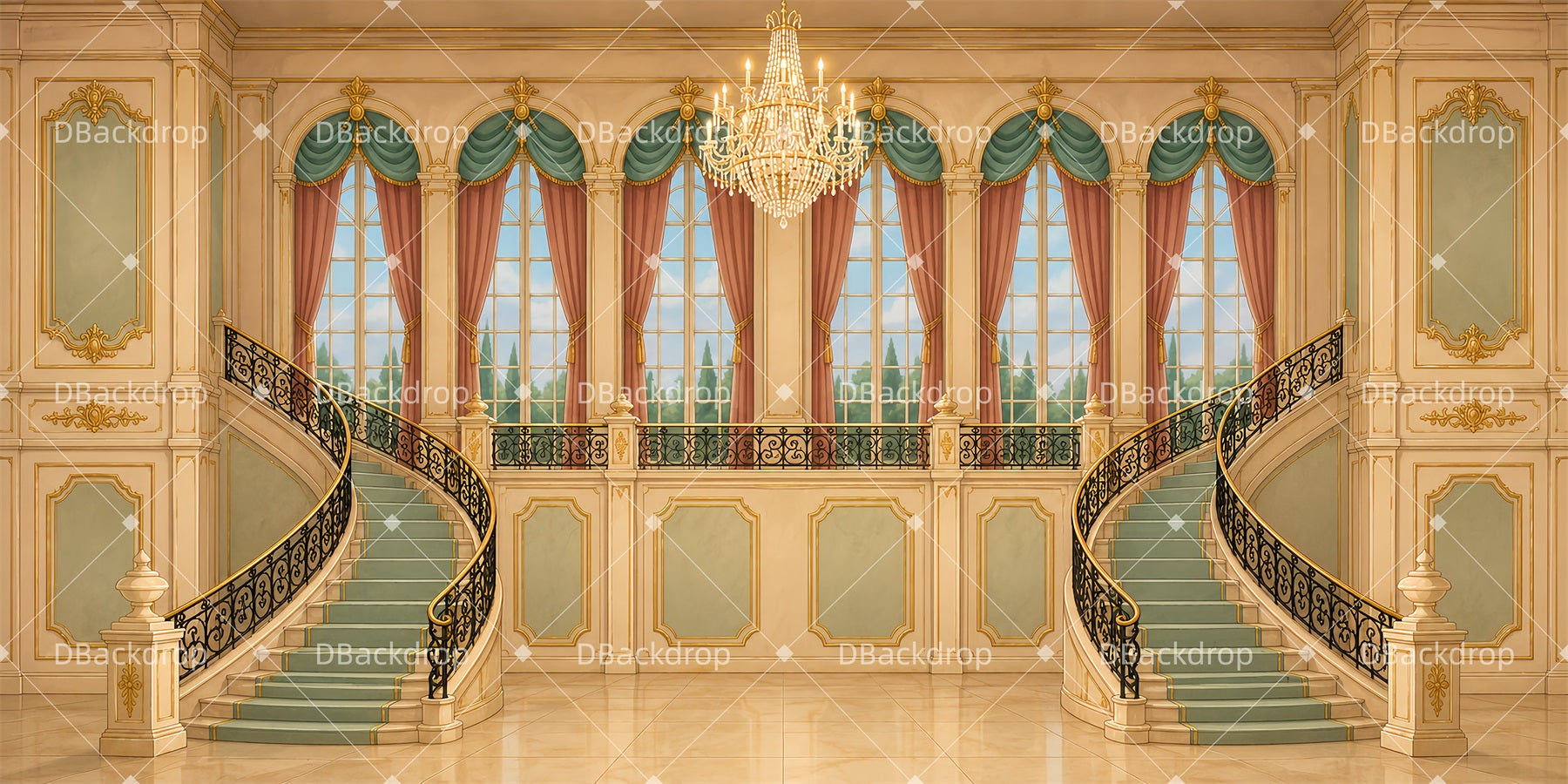 School Play Backdrops Graceful Palace Hall Theater Stage Backdrop LXX6