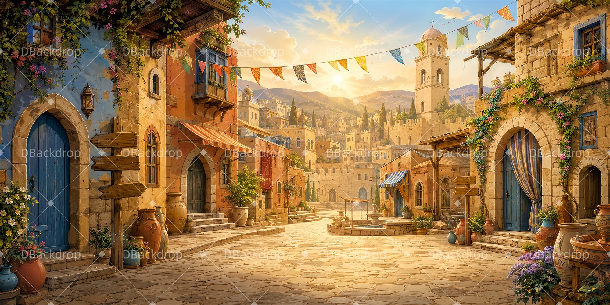 City Backdrop Rustic Village Square VBS Backdrops LXX65-T15