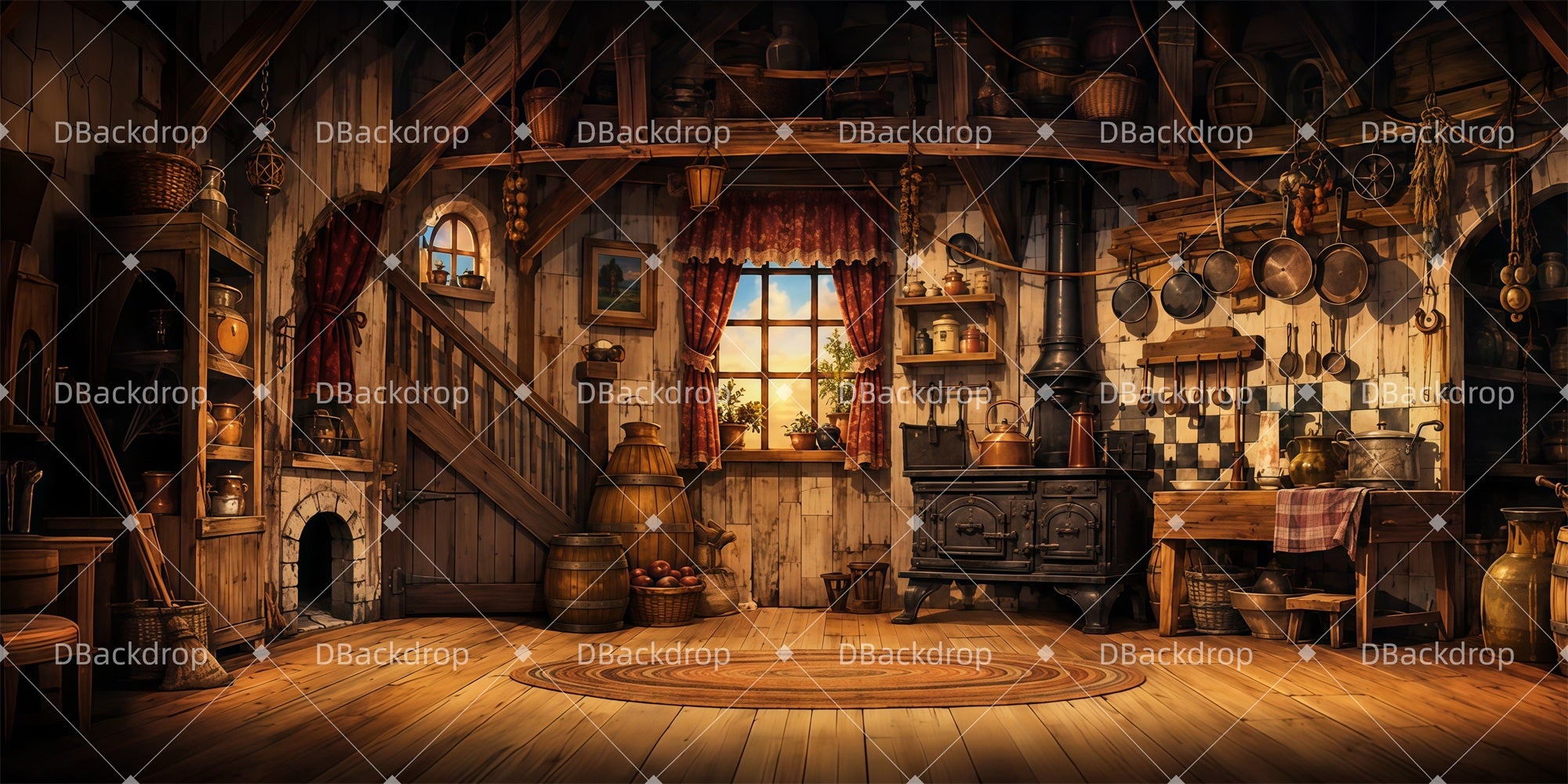 Stage Backdrop Ideas Rustic Hearth Room School Play Backdrops LXX65-T19