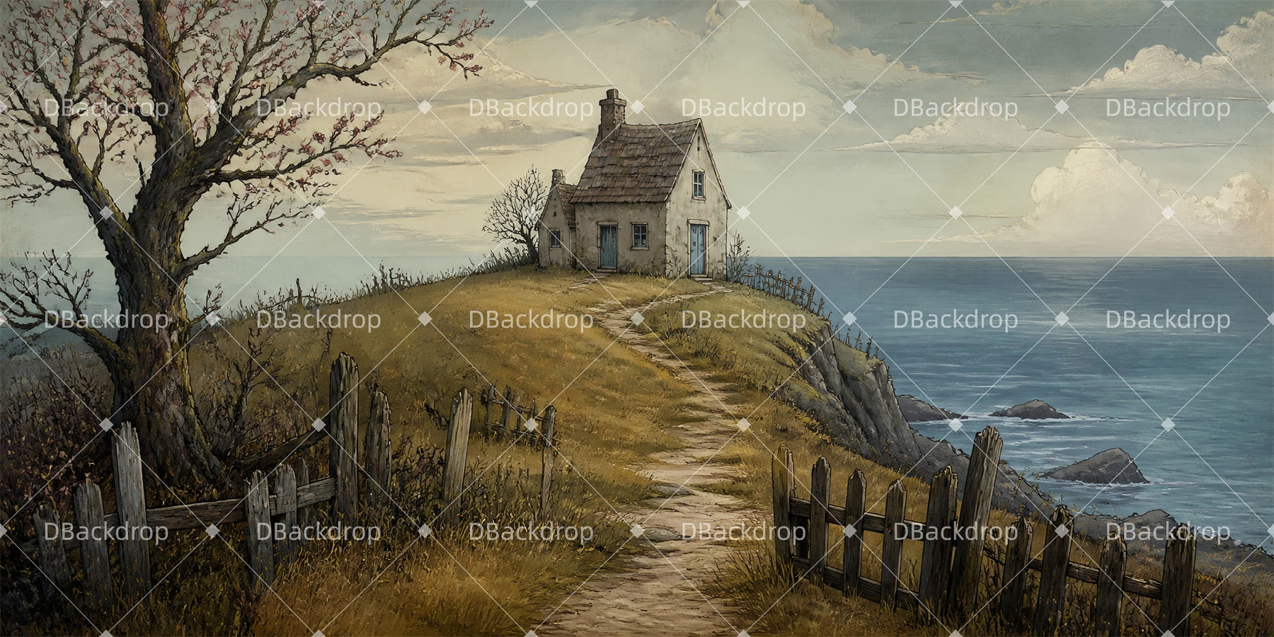 Theater Backdrops Seaside Hill Cottage Stage Backdrop Ideas LXX65-T41