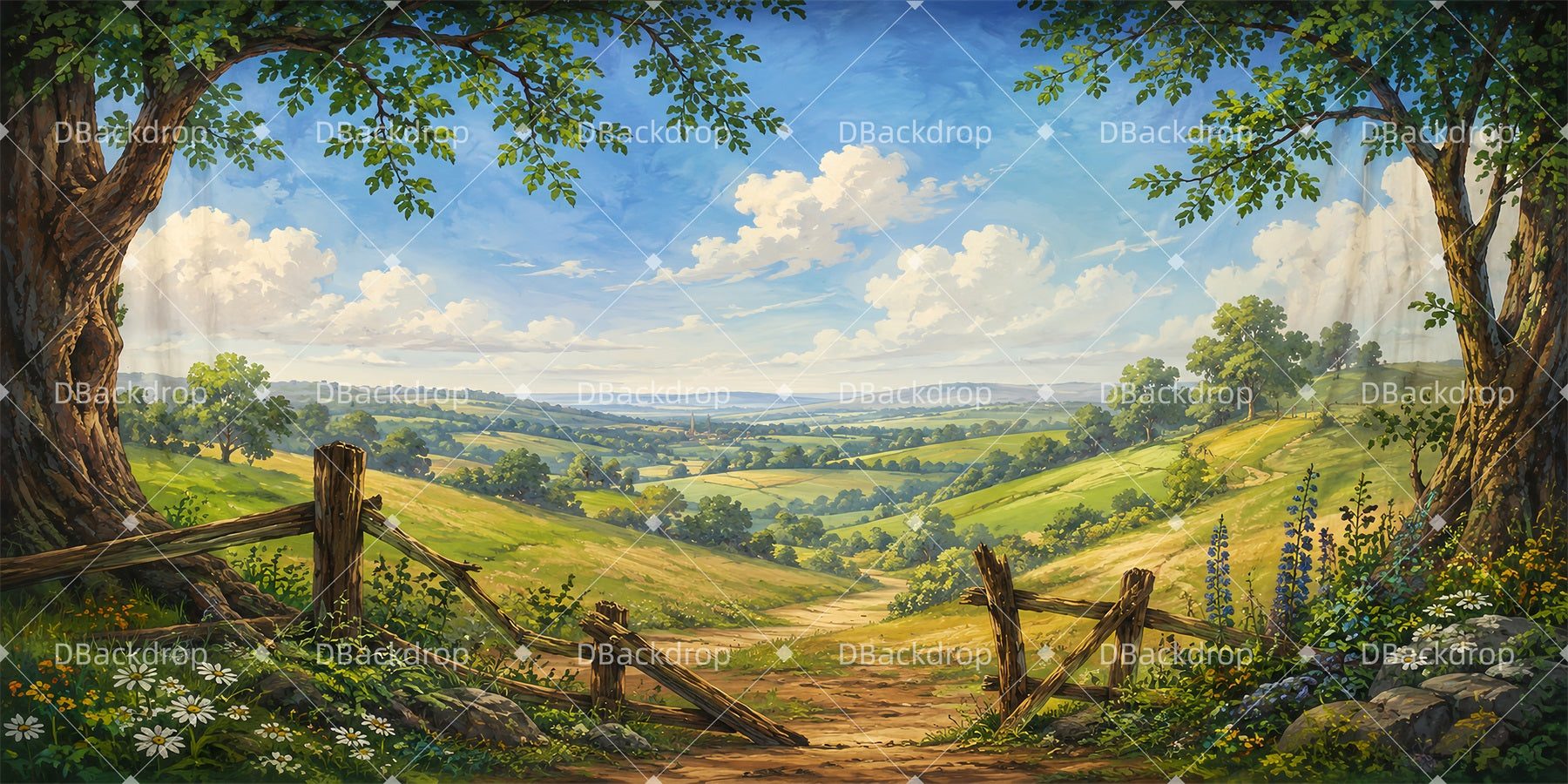 Scenery Backdrops For Theater Countryside Fence Trail Stage Backdrop LXX65-T42