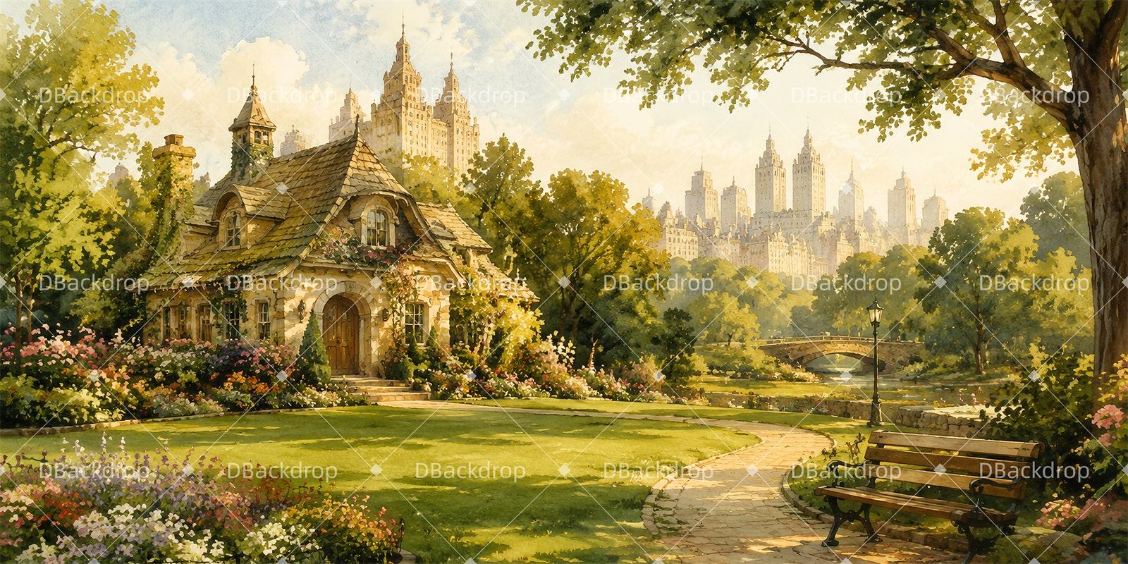 Theater Backdrop Central Park Cottage Stage Backdrops For Sale LXX65-T50