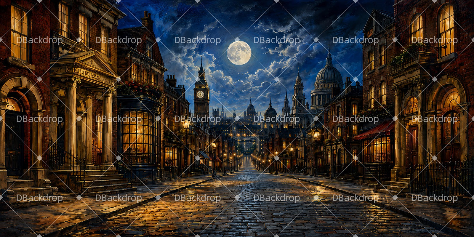 Theater Stage Backdrops Moonlit London Avenue Scenic Backdrops LXX65-T52